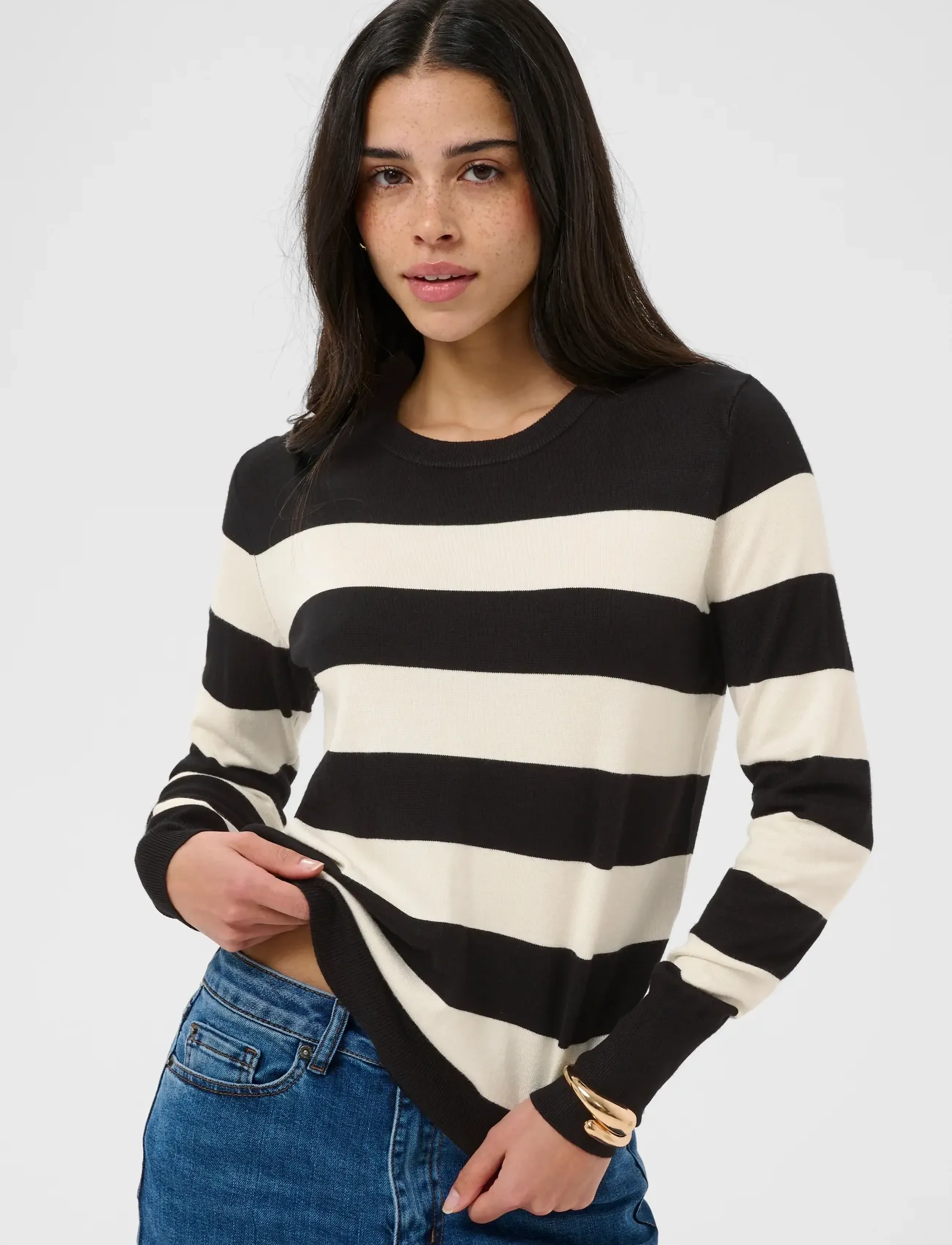 Kaffe Kalizza Striped Knit Pullover, XL, Knitwear, Schwarz - Jumpers, Frauen