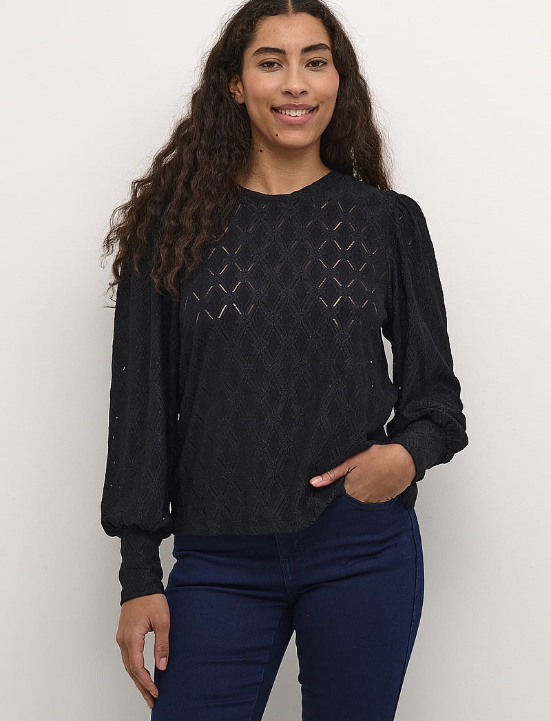 Kaffe - KAtine Lace Blouse - langærmede bluser - black deep - 0