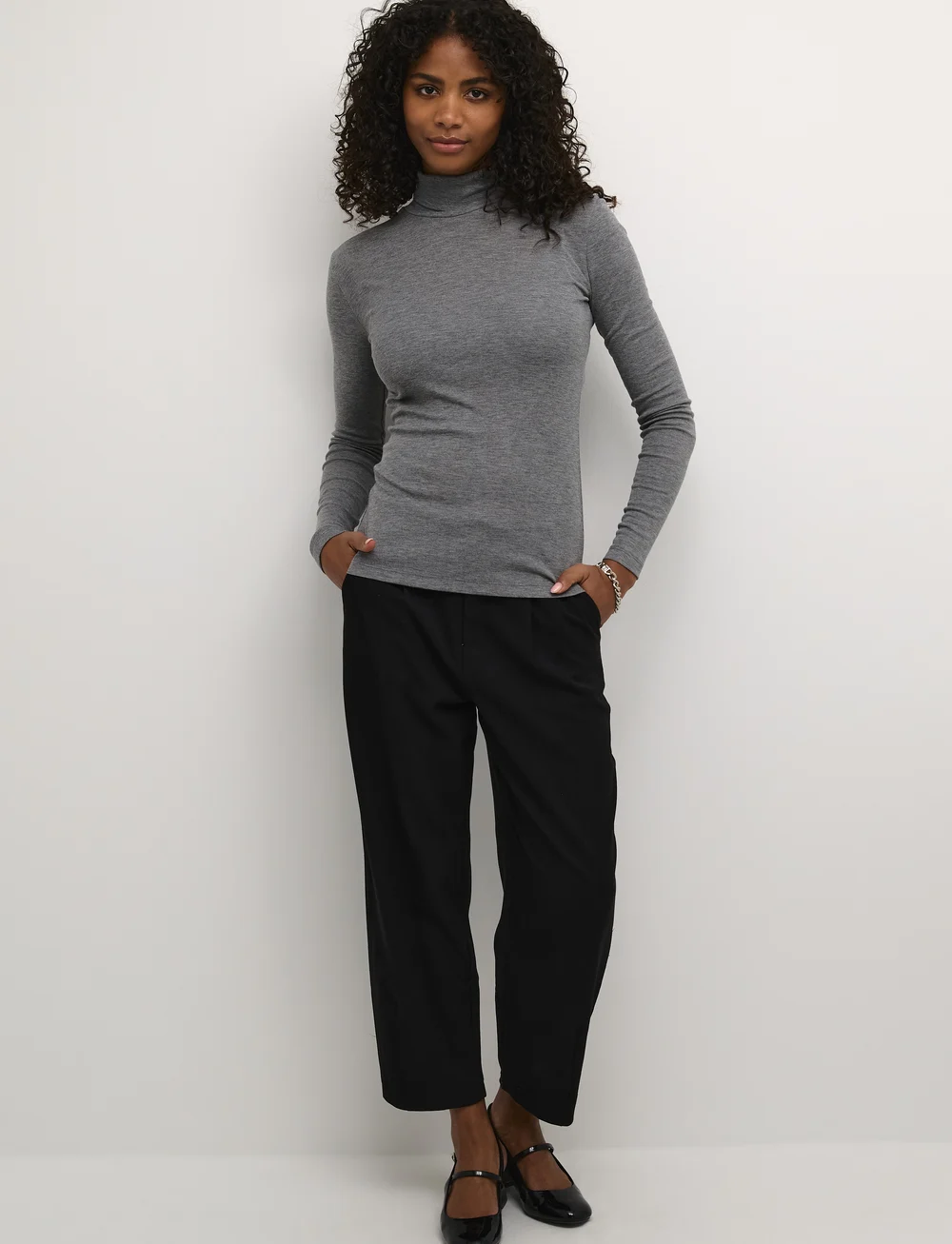 Kaffe - KAronia Rollneck T-Shirt - rullekraver - grey melange - 3