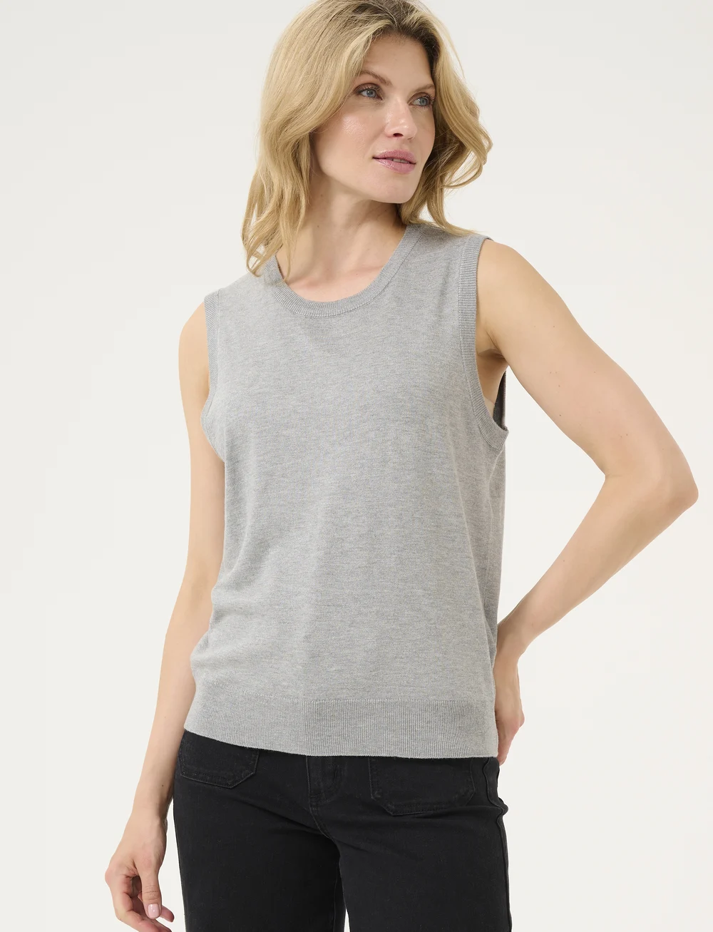 Kaffe - KAlizza Knit Slipover - kootud vestid - grey melange - 0