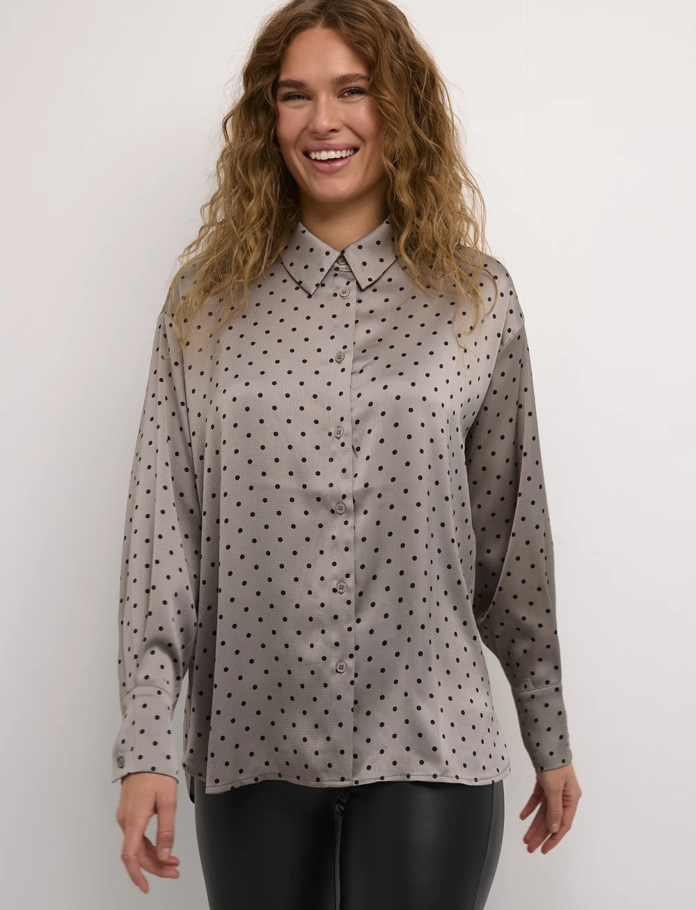 Kaffe - KAdonna Shirt - pikkade varrukatega särgid - steeple gray/black dot - 0