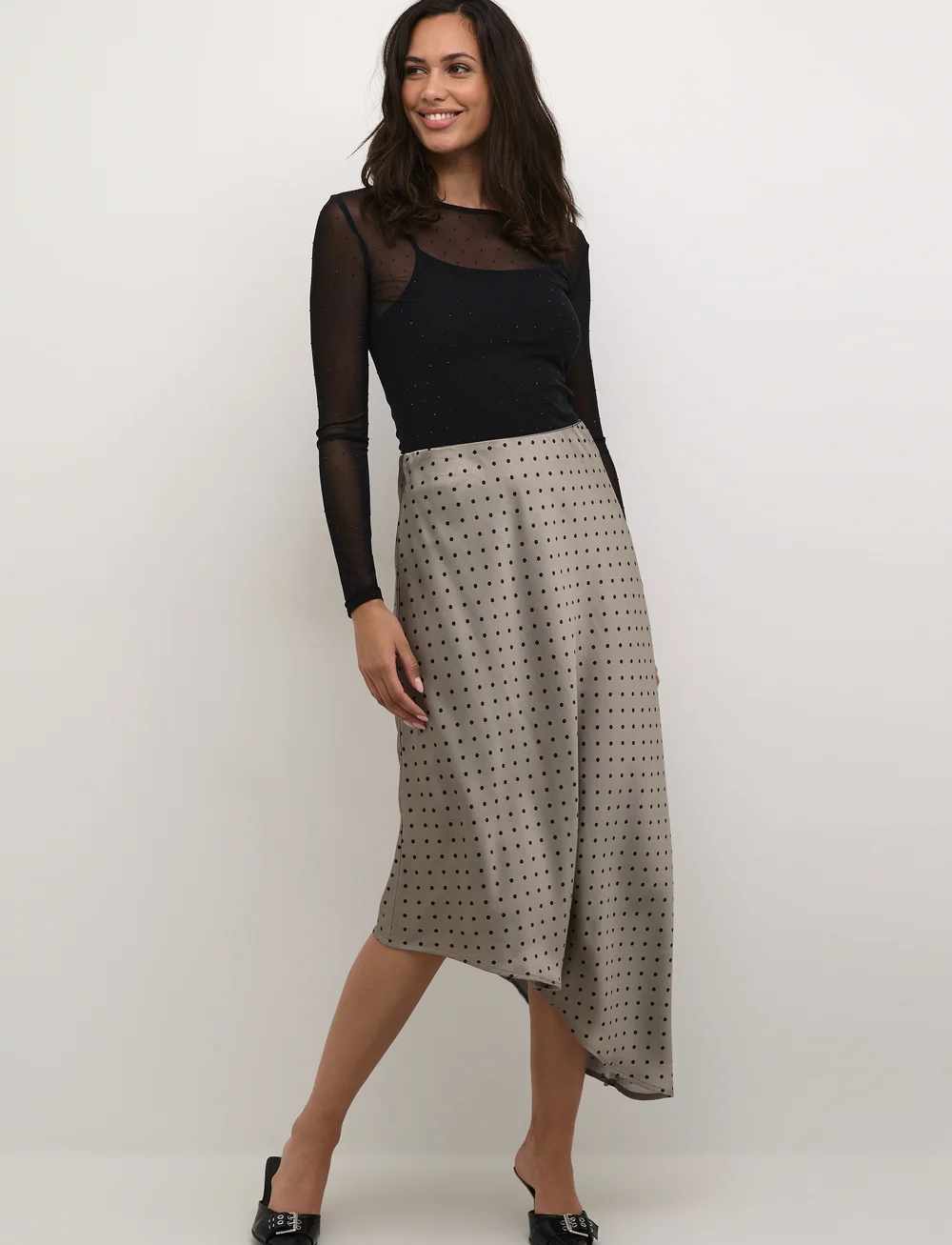 Kaffe - KAdonna Skirt - satinnederdele - steeple gray/black dot - 3