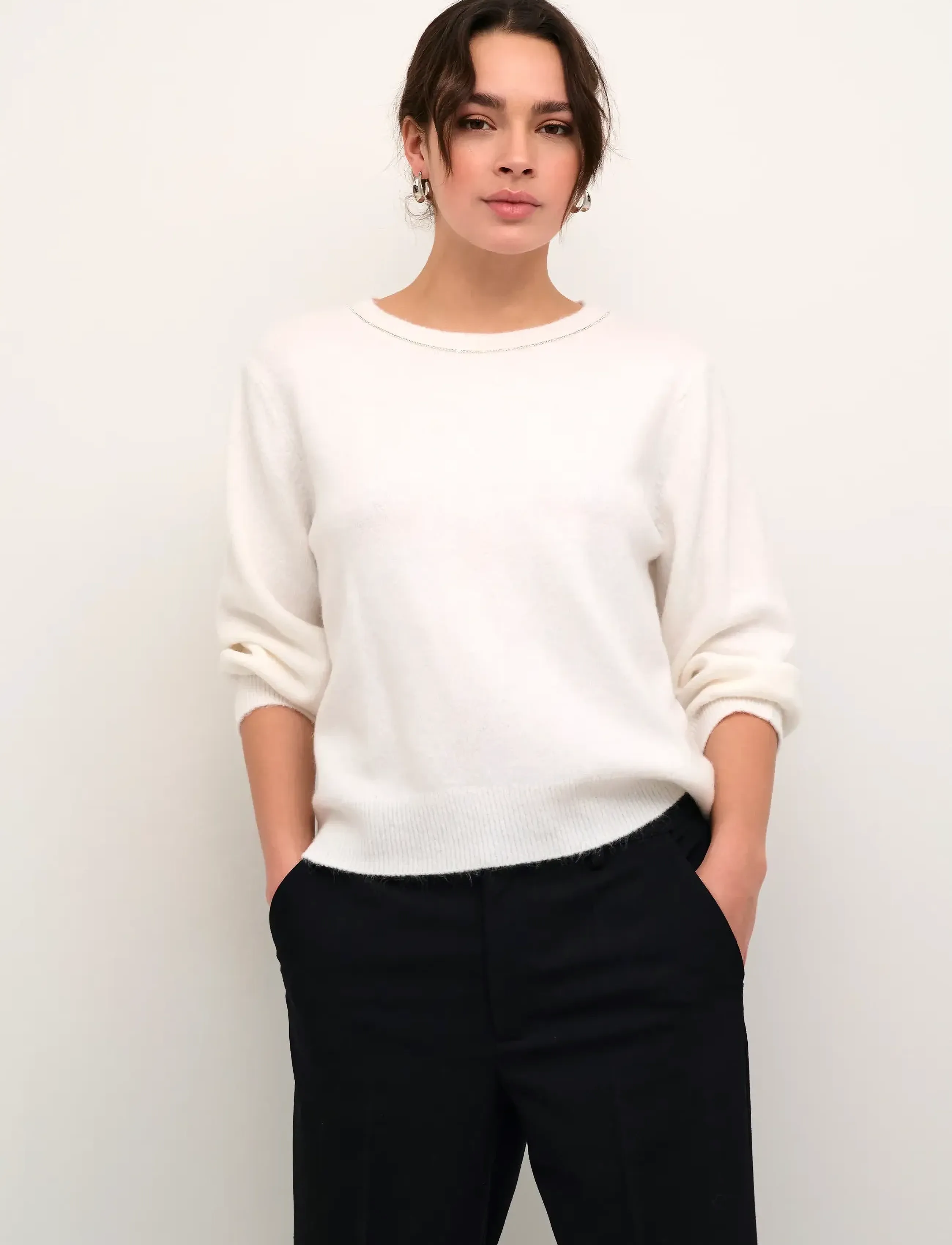Kaffe Kameridith Pullover, Kvinder, 3/4 Ærme Strikpullover, Hvid, Str: XXL