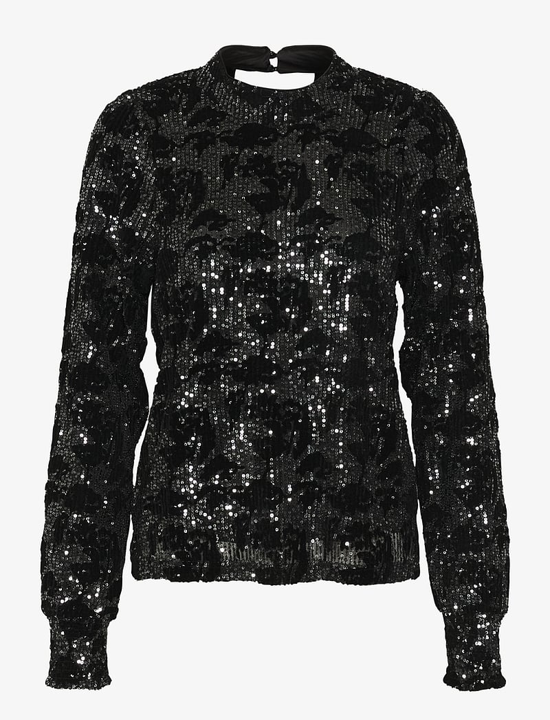 Kaffe - KAgrit Sequin Blouse - långärmade blusar - black/dark silver sequin - 1