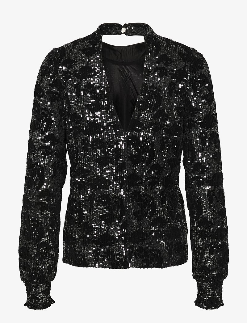 Kaffe - KAgrit Sequin Blouse - långärmade blusar - black/dark silver sequin - 2