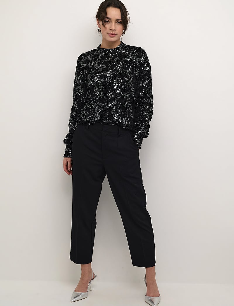 Kaffe - KAgrit Sequin Blouse - långärmade blusar - black/dark silver sequin - 3