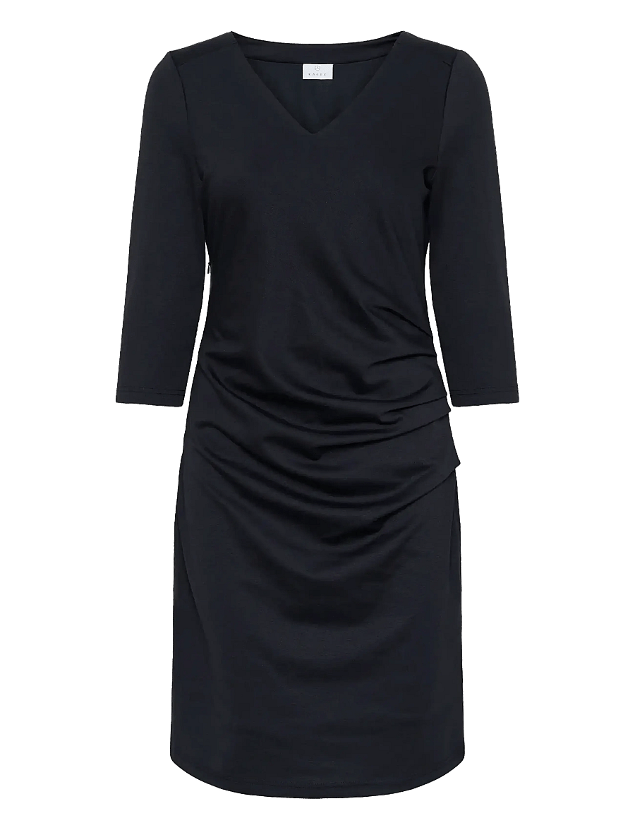 Kaffe - KAindia V-neck 3/4 SL Dress - aptemptos suknelės - black deep - 1