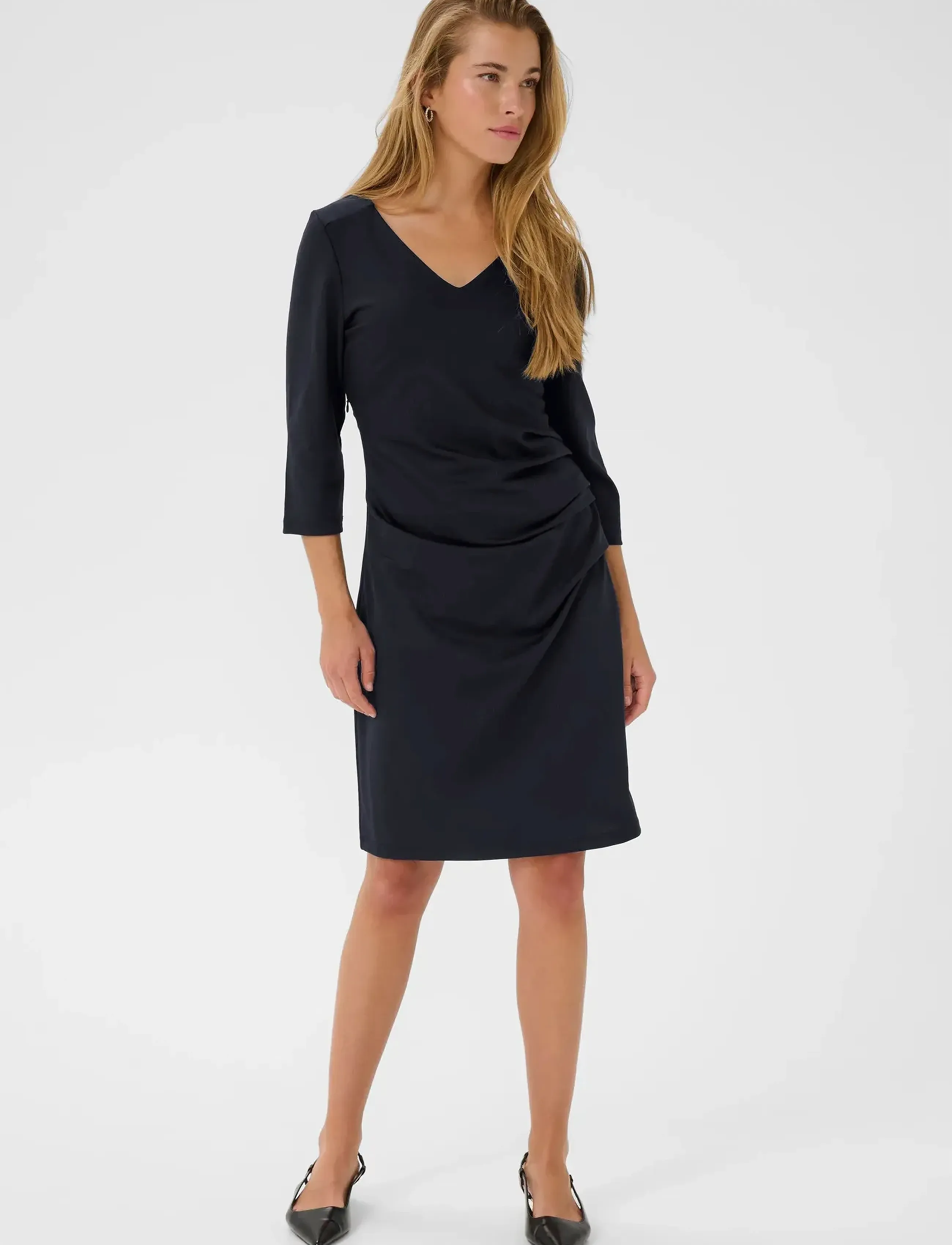 Kaffe - KAindia V-neck 3/4 SL Dress - aptemptos suknelės - black deep - 3