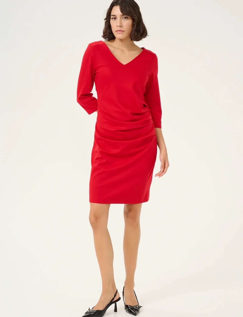 Kaffe - KAindia V-neck 3/4 SL Dress - stramme kjoler - haute red - 3
