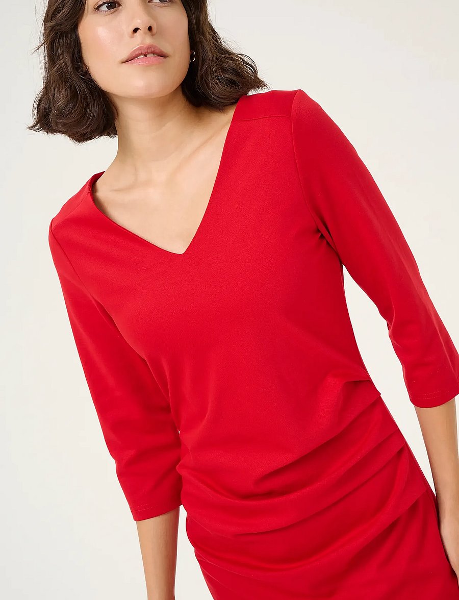 Kaffe - KAindia V-neck 3/4 SL Dress - stramme kjoler - haute red - 5