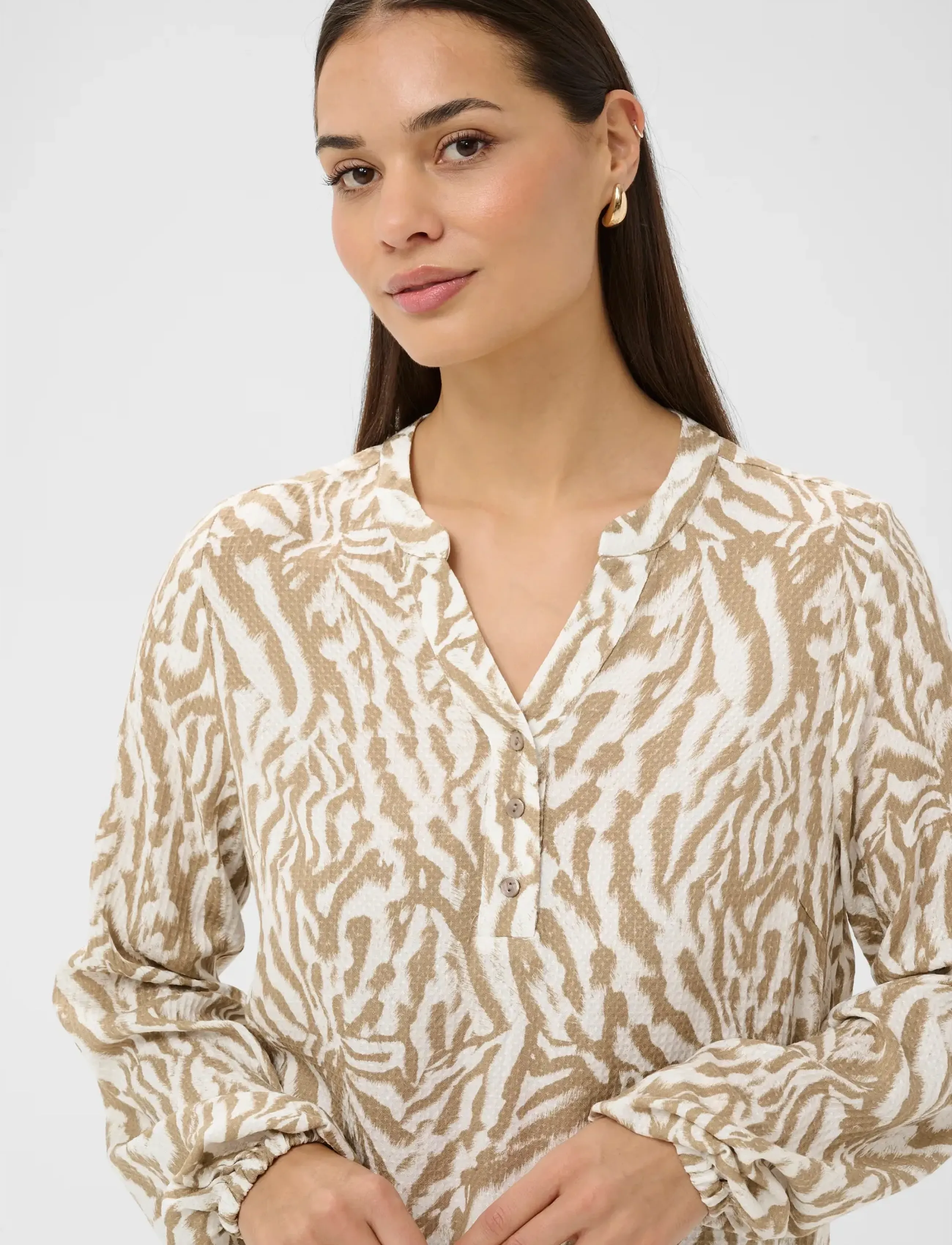 Kaffe - KAmathilde Blouse - långärmade blusar - petrified oak/chalk s animal - 5