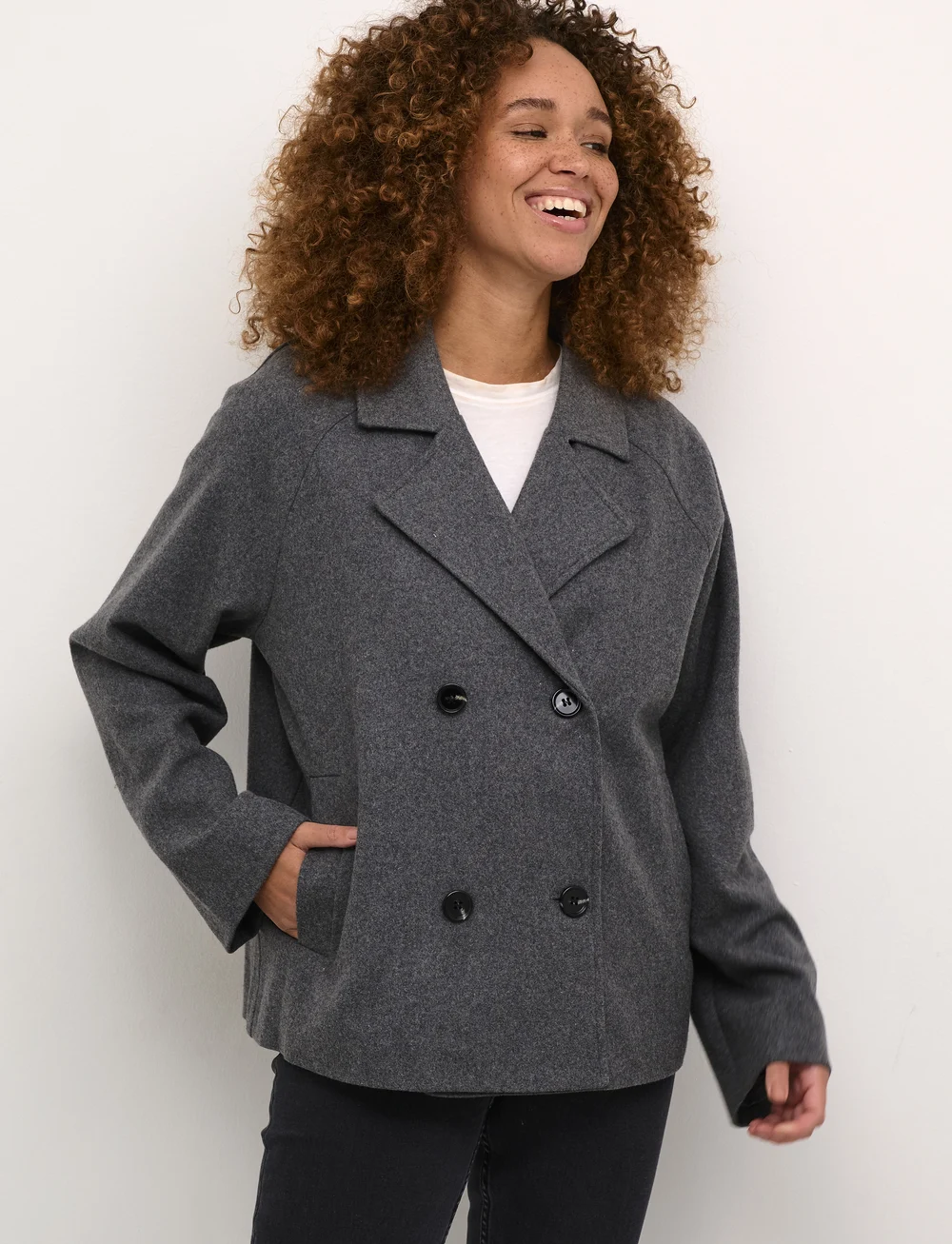 Kaffe - KAfanny Short Jacket - uldjakker - grey melange - 0