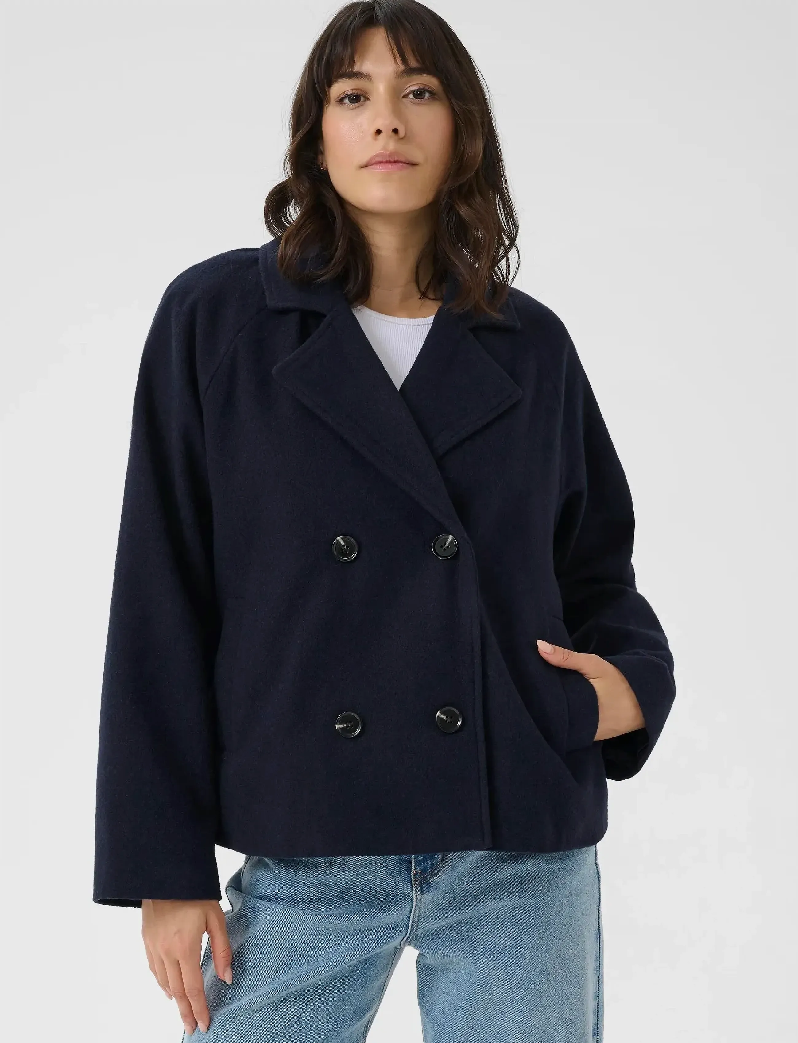 Kaffe Kafanny Short Jacket, 42, Jackets, Marineblau - Wool Frauen
