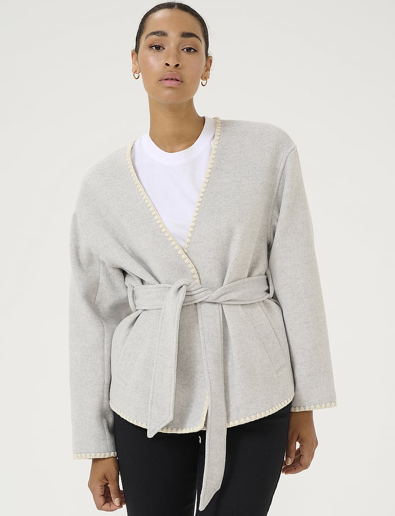 Kaffe - KAulrikke Jacket - kavajer med skärp - light grey melange - 0