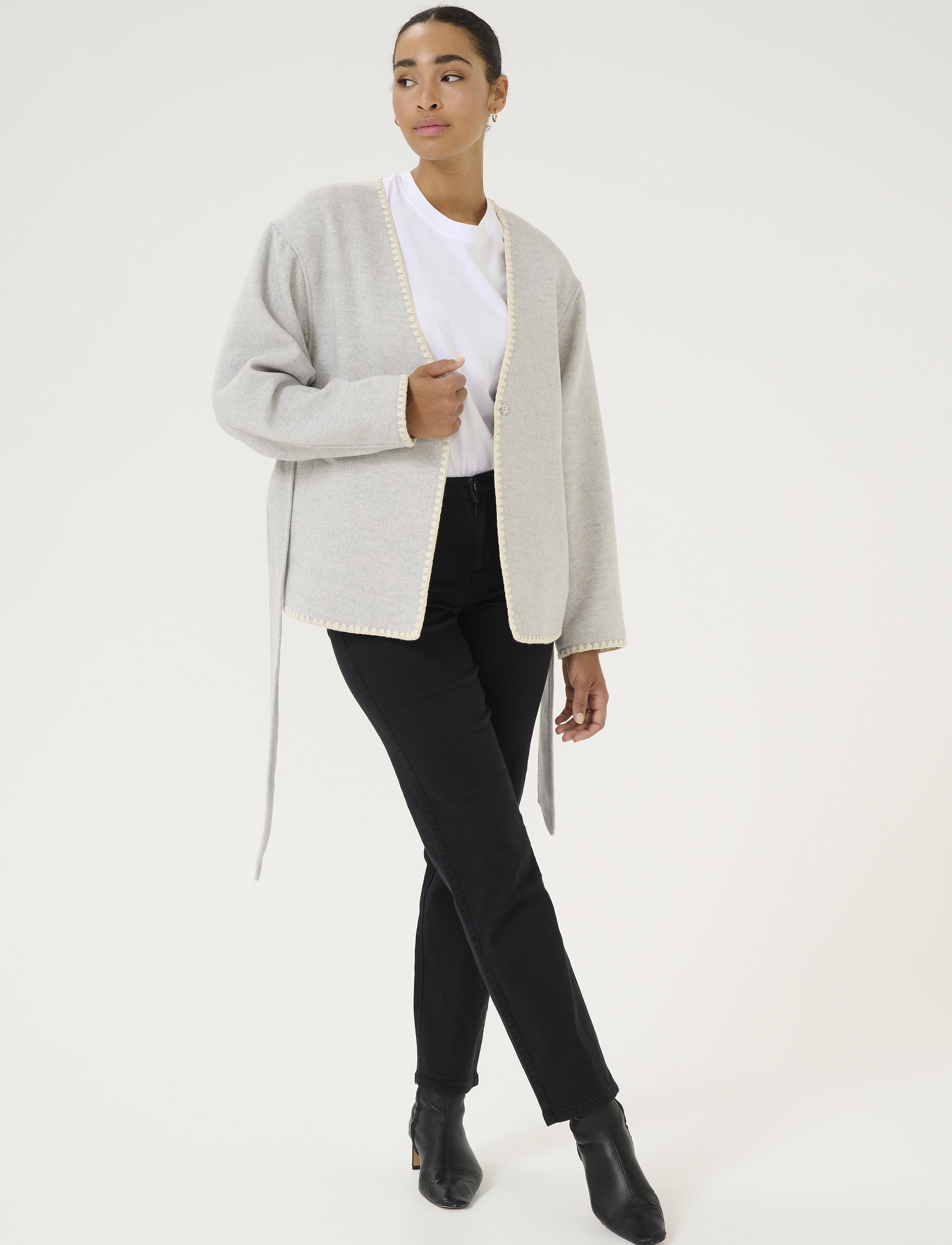 Kaffe - KAulrikke Jacket - vööga bleiserid - light grey melange - 3