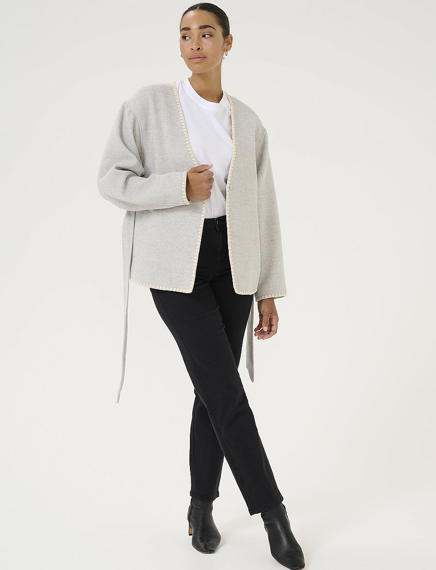 Kaffe - KAulrikke Jacket - blazere med bælte - light grey melange - 3