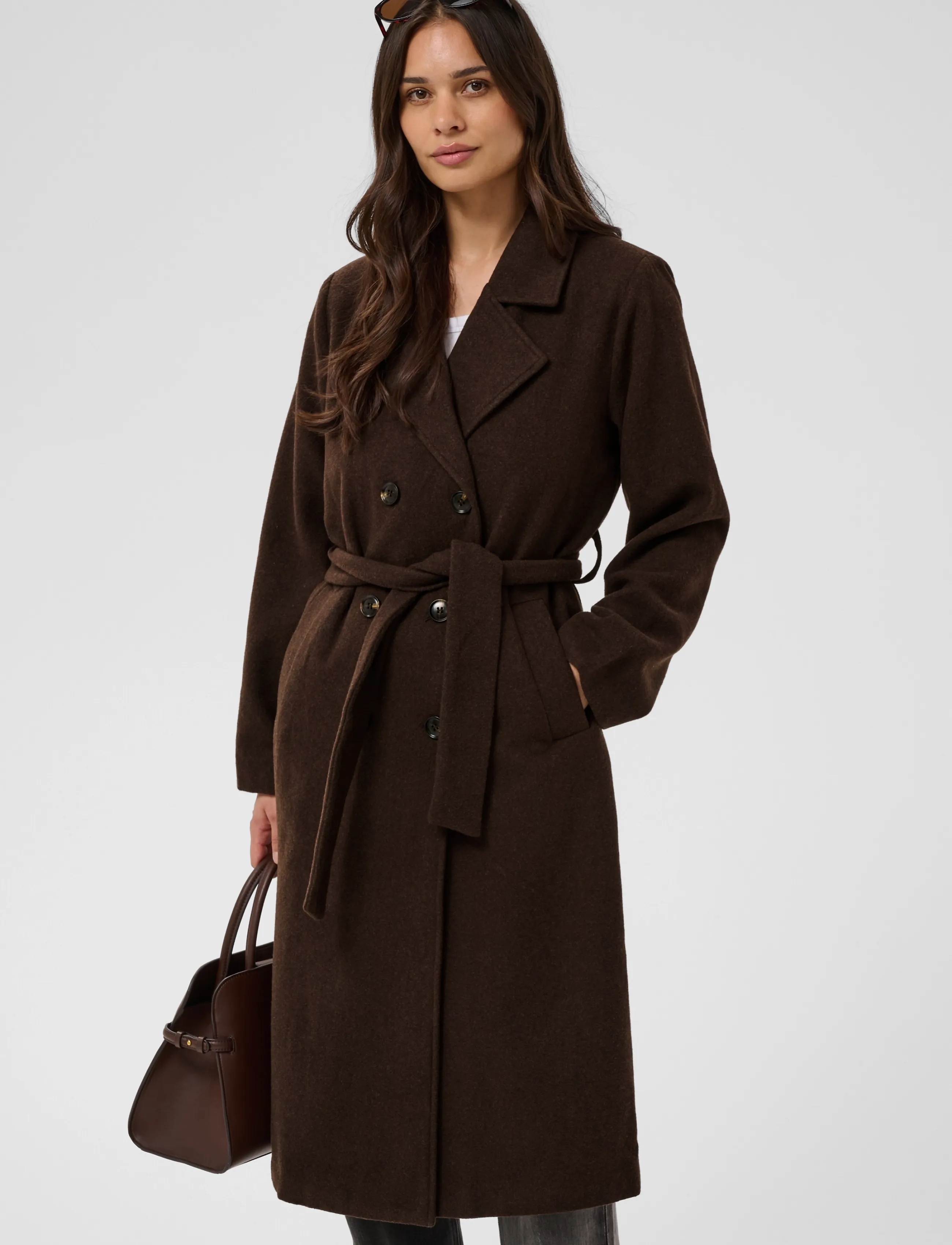 Kaffe - KAfanny Long Coat - coats - chocolate brown - 2
