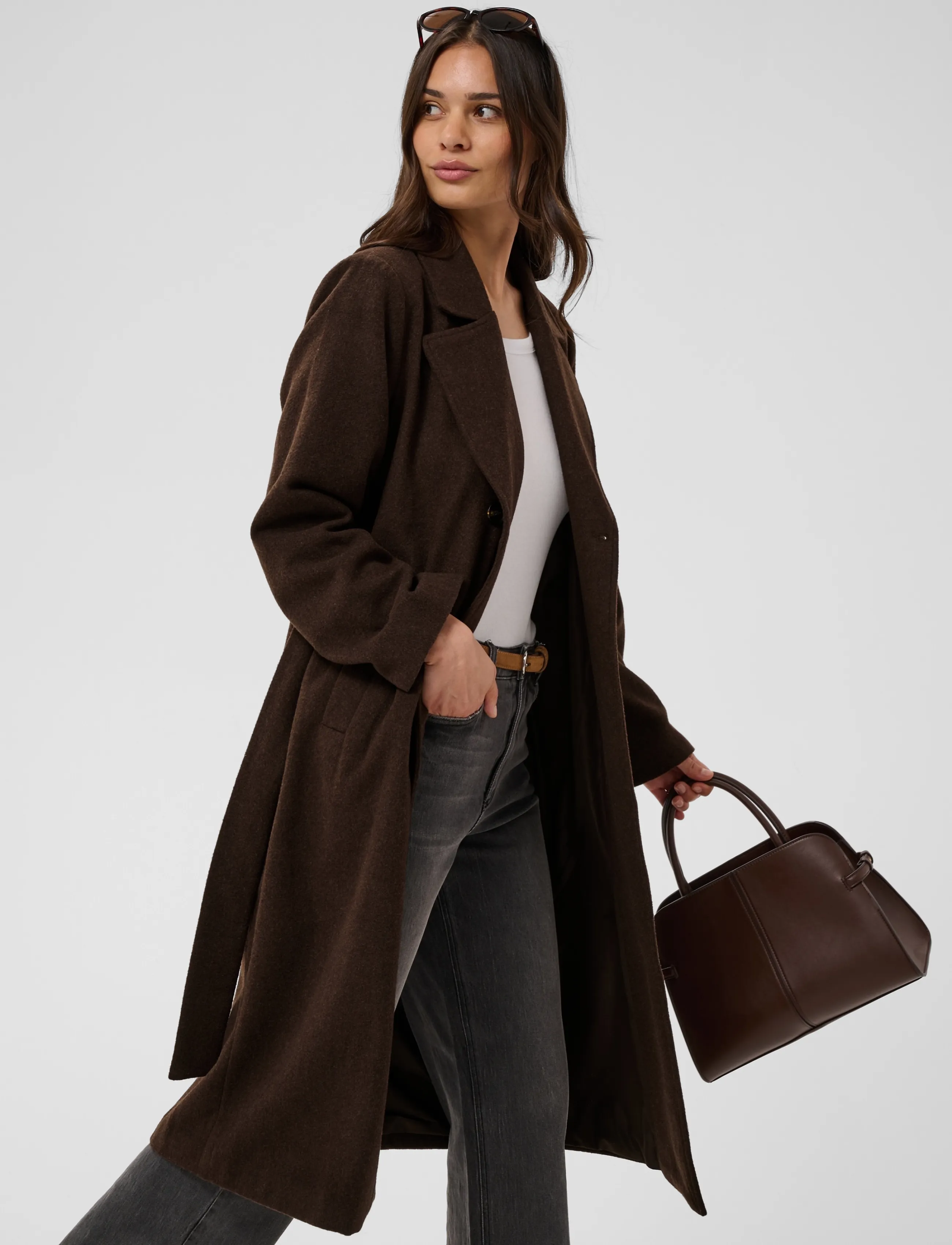 Kaffe - KAfanny Long Coat - coats - chocolate brown - 5