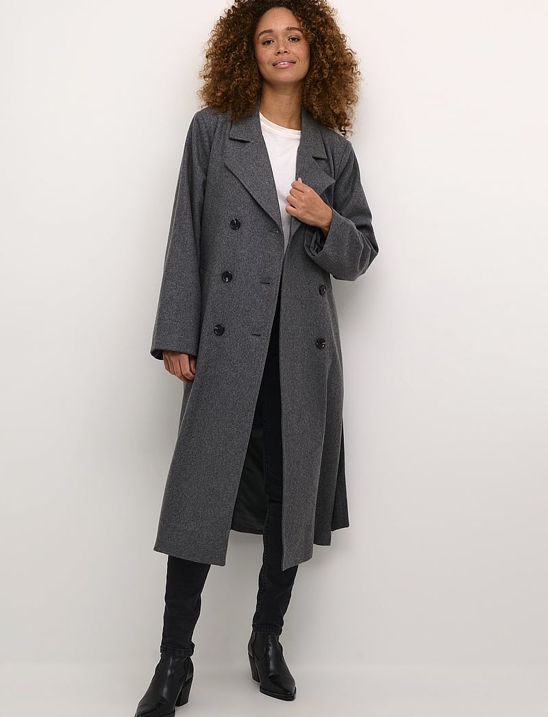 Kaffe - KAfanny Long Coat - mäntel - grey melange - 0
