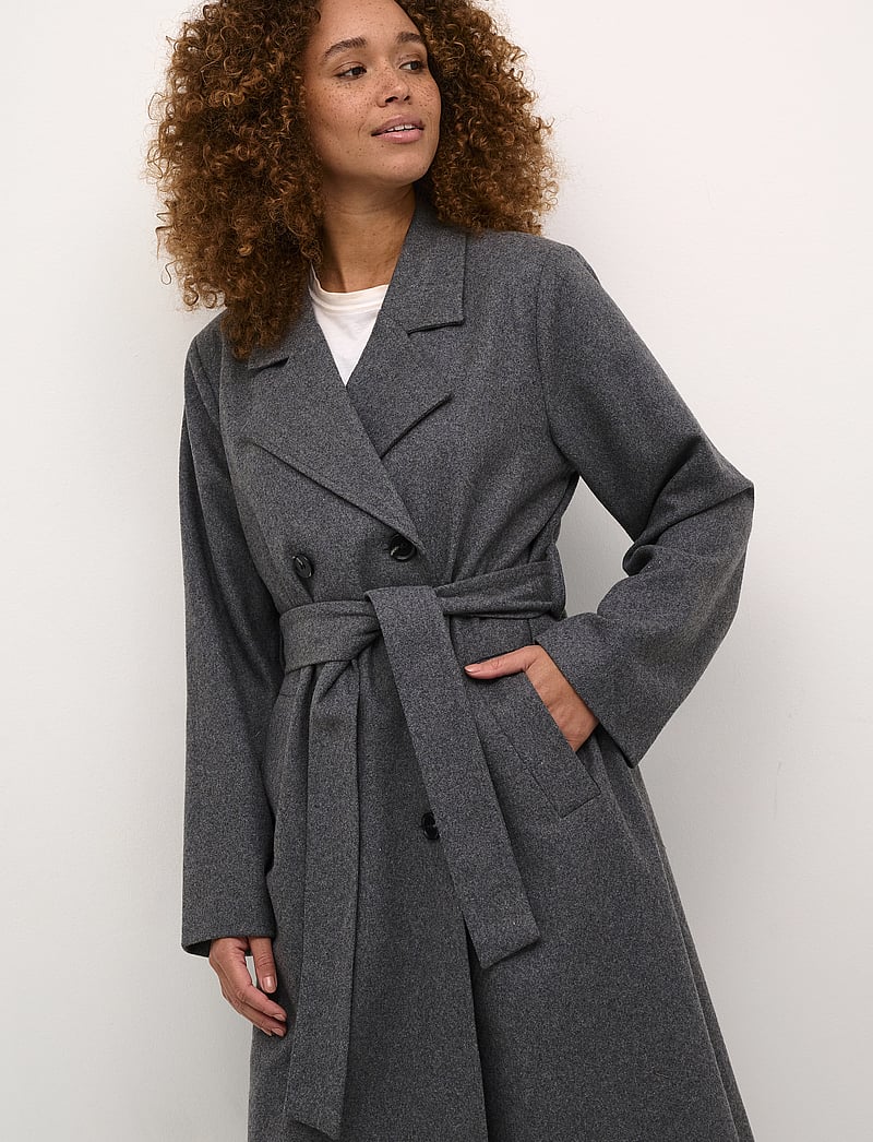 Kaffe - KAfanny Long Coat - mäntel - grey melange - 4