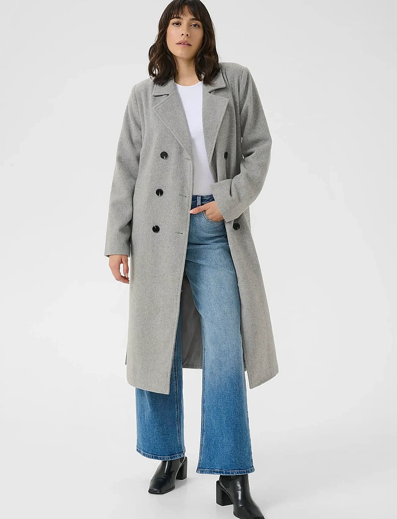 Kaffe - KAfanny Long Coat - mäntel - light grey melange - 3