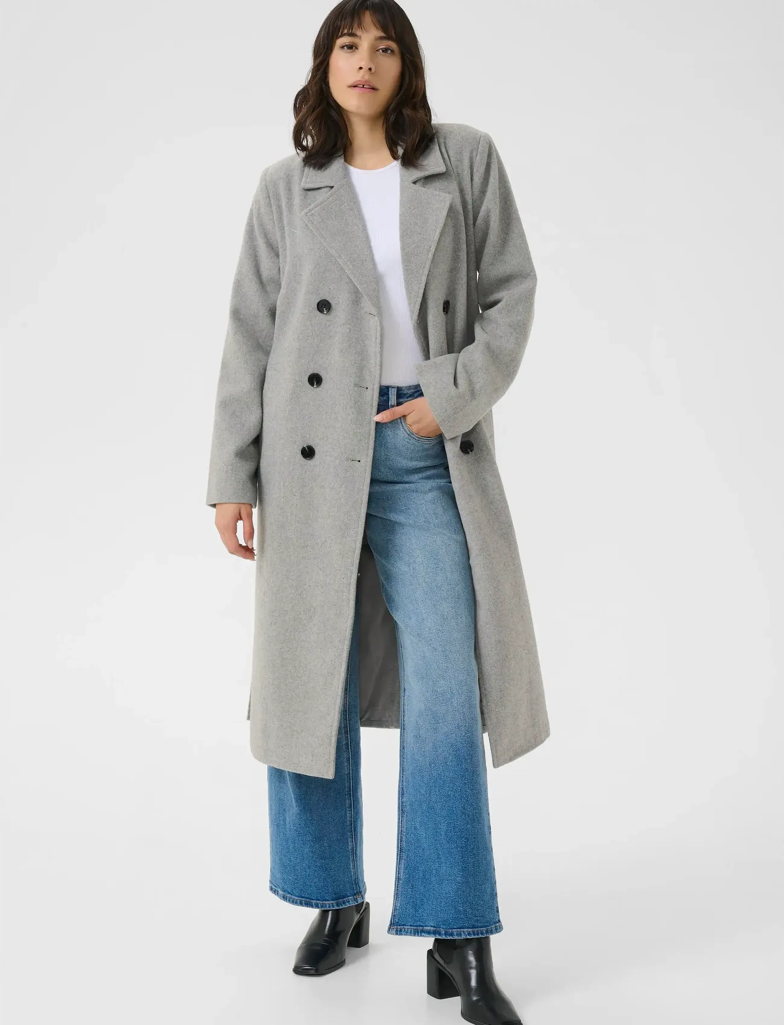 Kaffe - KAfanny Long Coat - vilnoniai paltai - light grey melange - 3