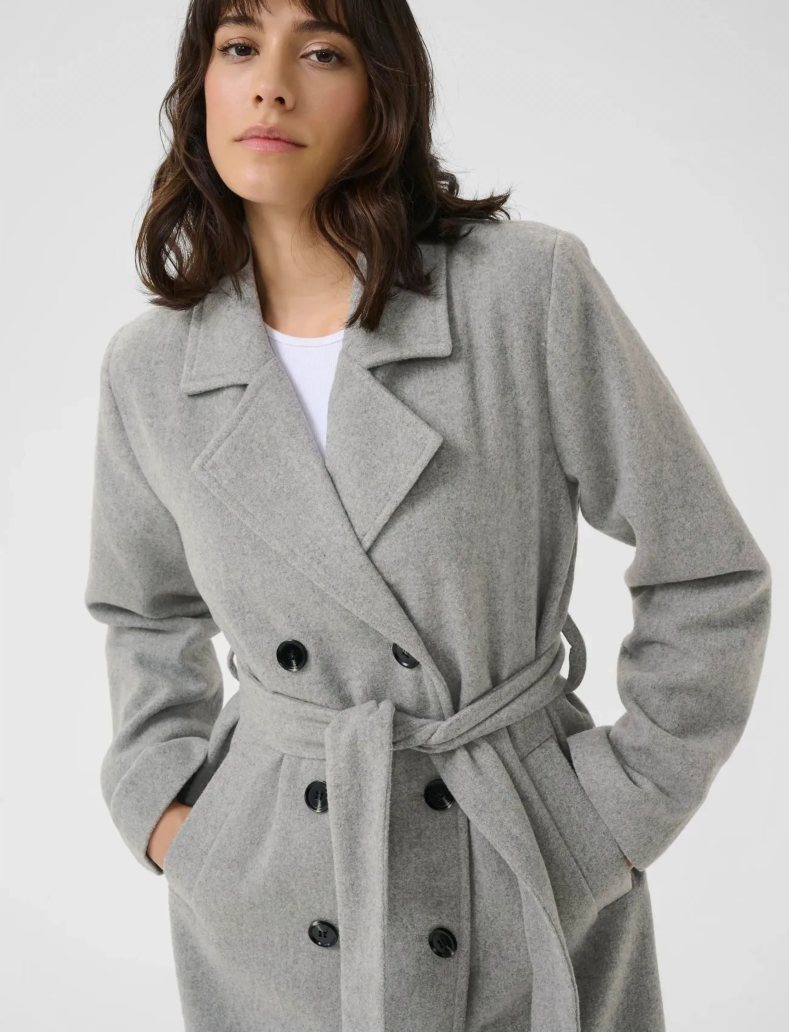 Kaffe - KAfanny Long Coat - vilnoniai paltai - light grey melange - 5