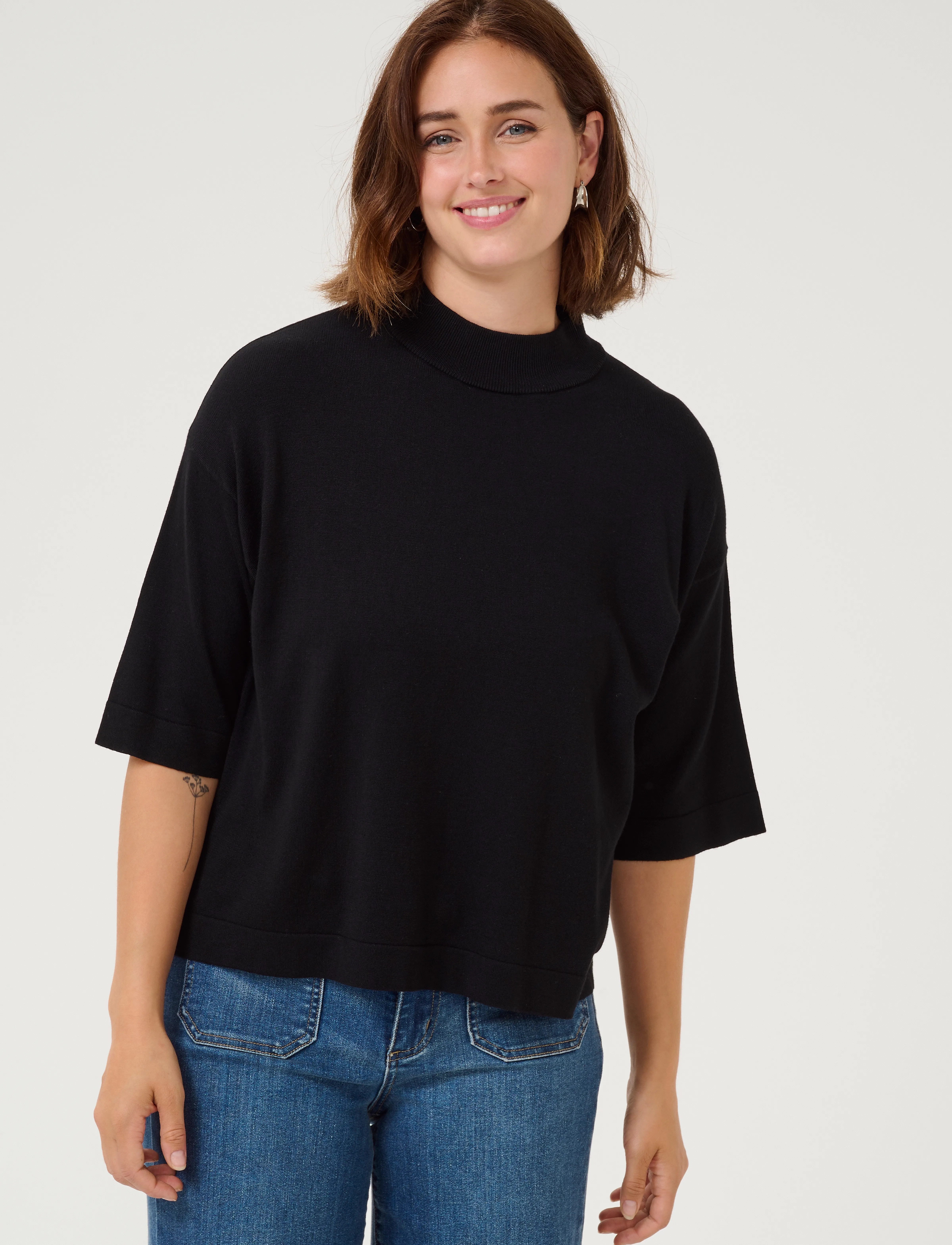 Kaffe Kalizza Turtleneck, Kvinder, Kortærmet Cropped Rullekrave Top, Sort, Str: M