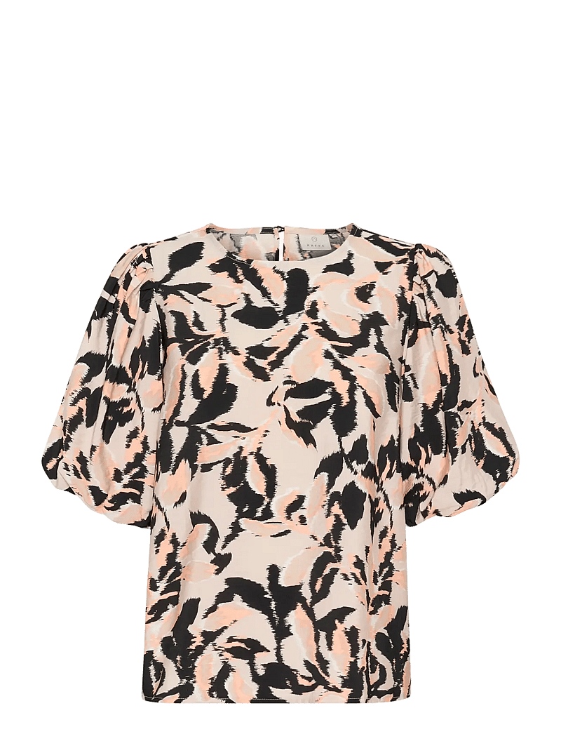 Kaffe - KApaco Blouse - kurzämlige blusen - beige/black/peach blurry leaf - 1