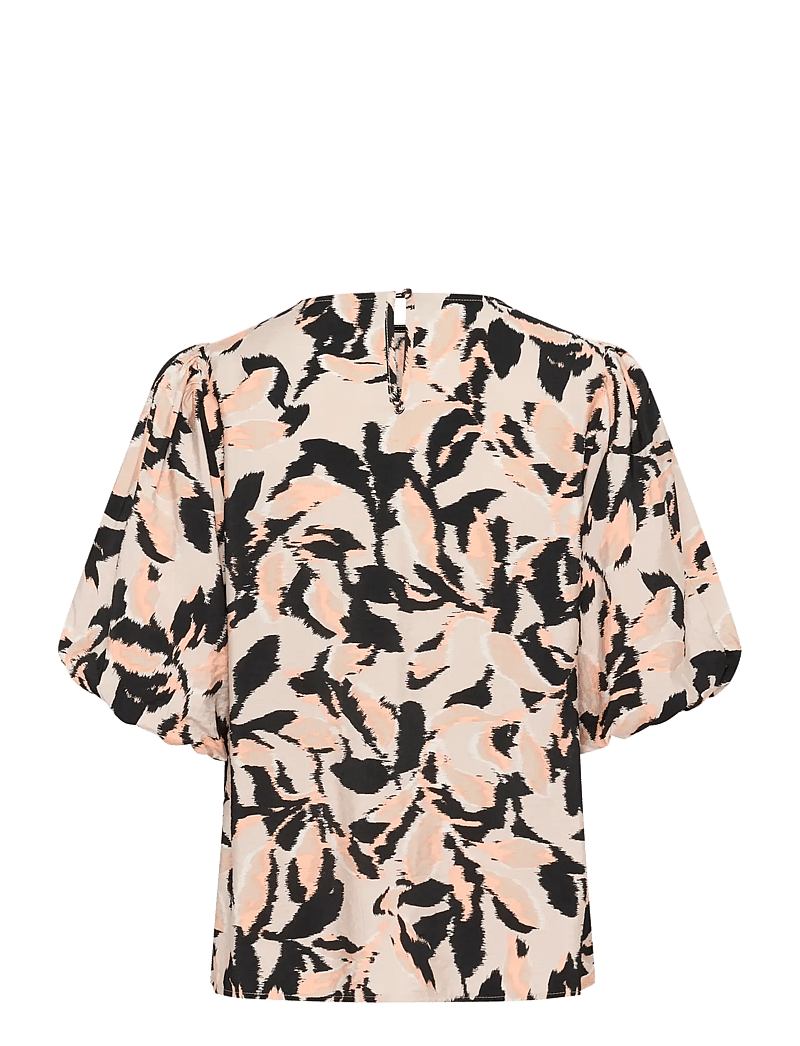 Kaffe - KApaco Blouse - kurzämlige blusen - beige/black/peach blurry leaf - 2