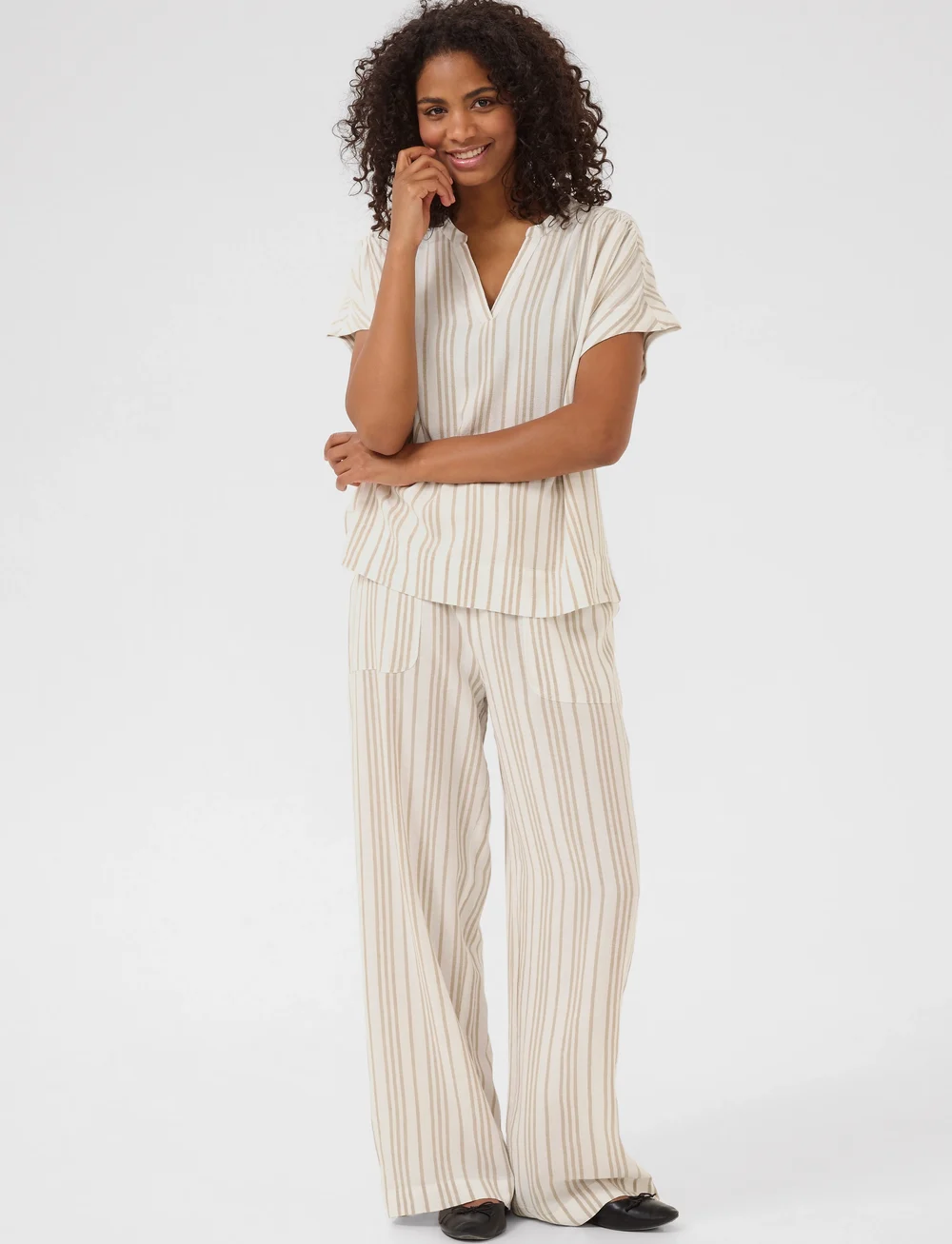 Kaffe - KAmilia Wing SL Blouse - short-sleeved blouses - chalk / chinchilla stripe - 3