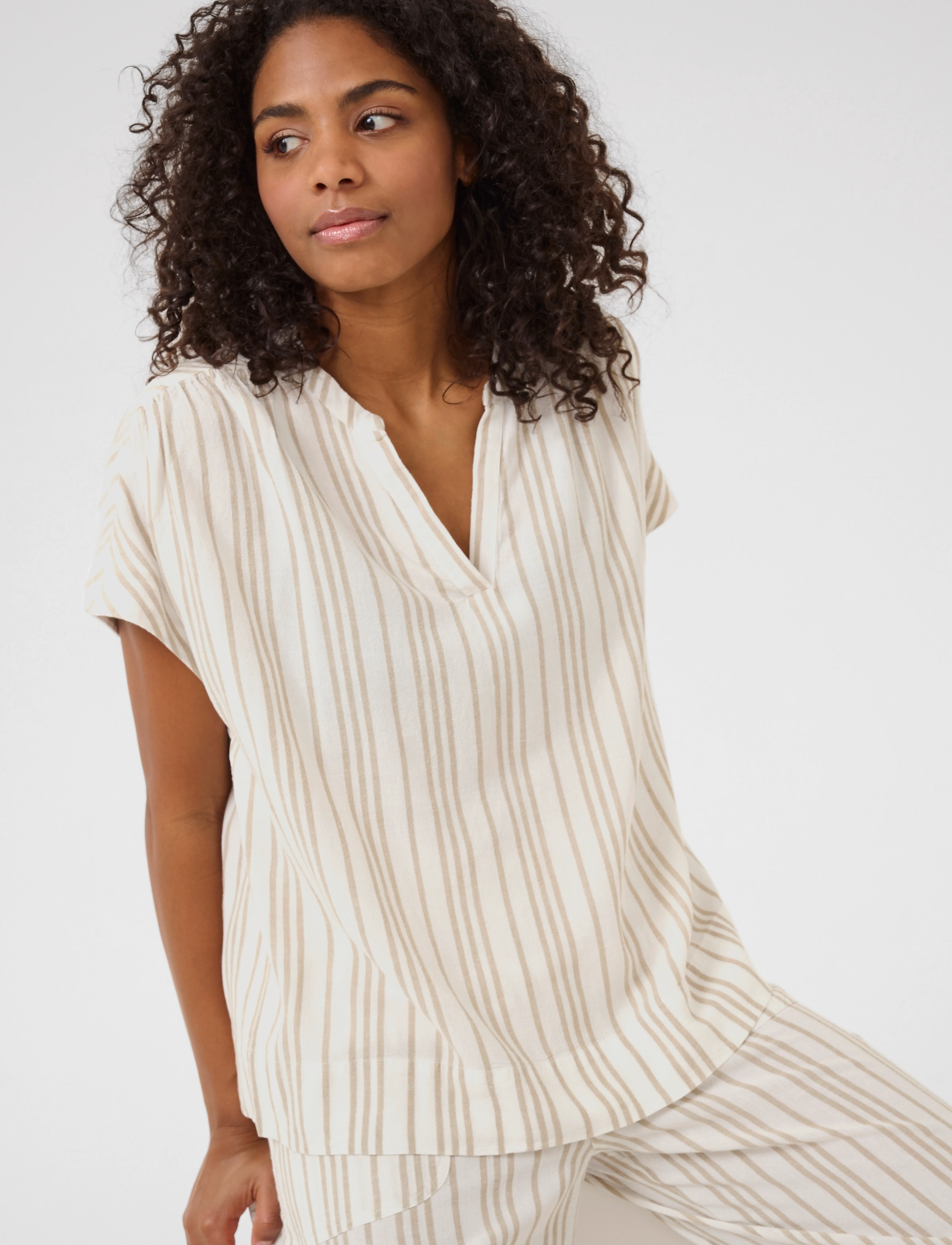 Kaffe - KAmilia Wing SL Blouse - kurzämlige blusen - chalk / chinchilla stripe - 5