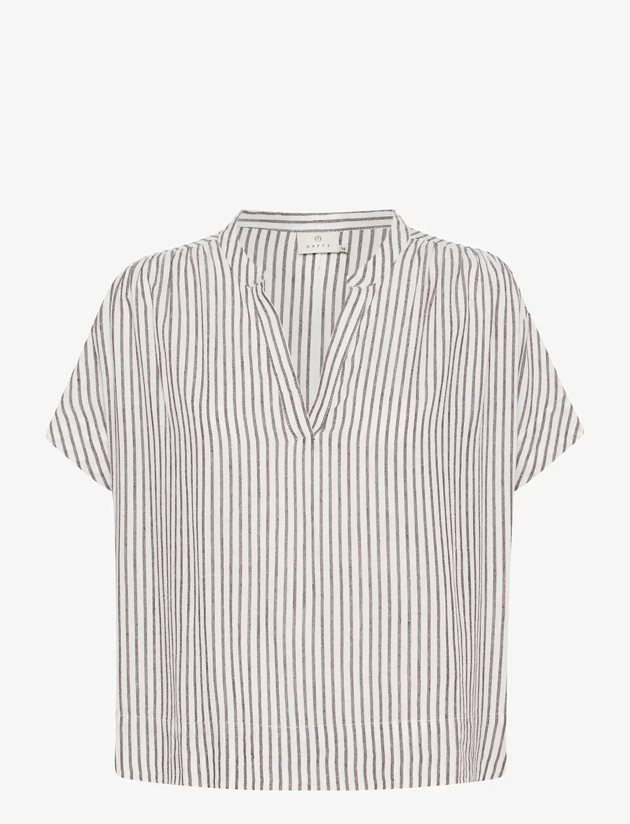 Kaffe - KAmilia Wing SL Blouse - kortærmede bluser - chalk/fudge stripe - 1