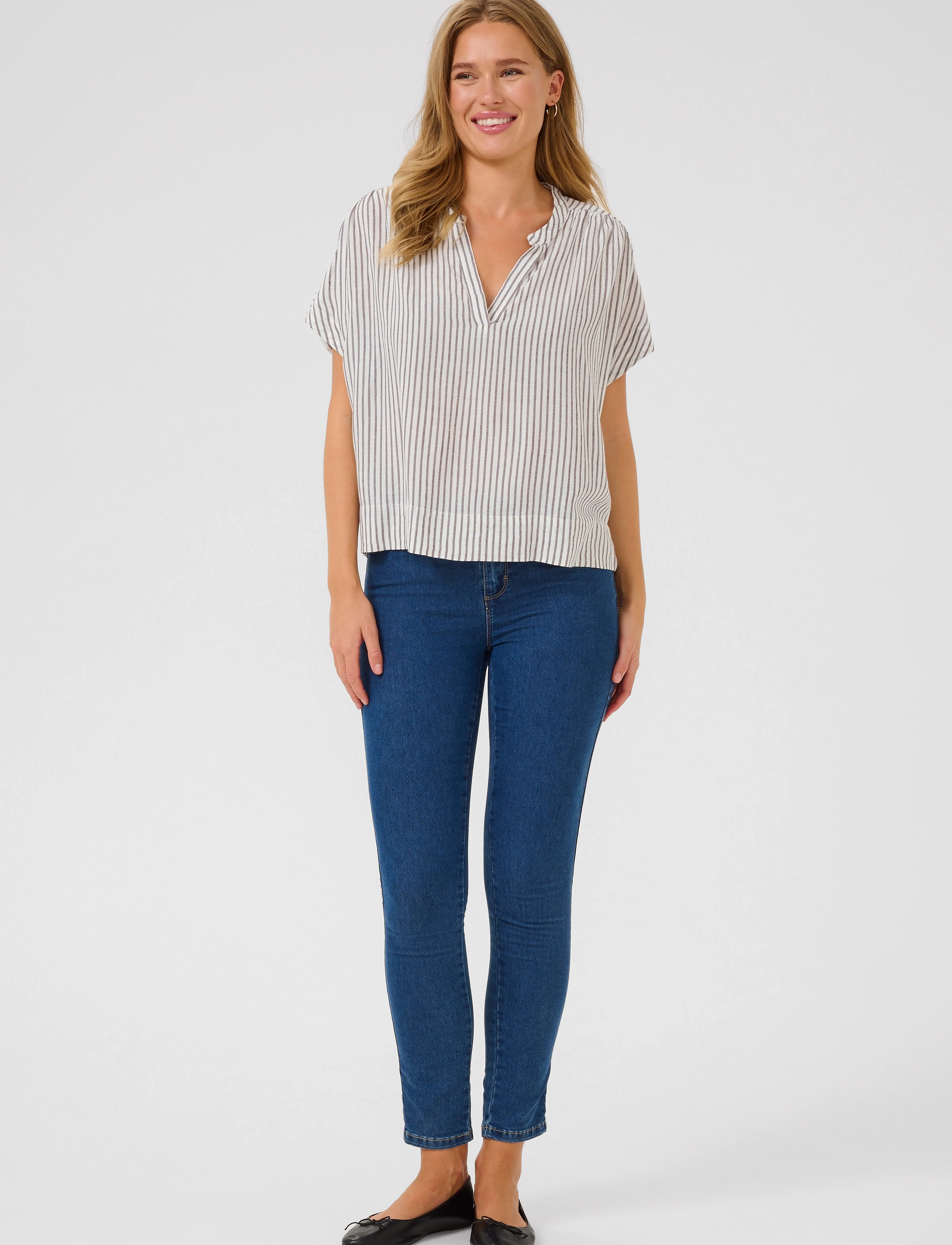 Kaffe - KAmilia Wing SL Blouse - palaidinės trumpomis rankovėmis - chalk/fudge stripe - 3