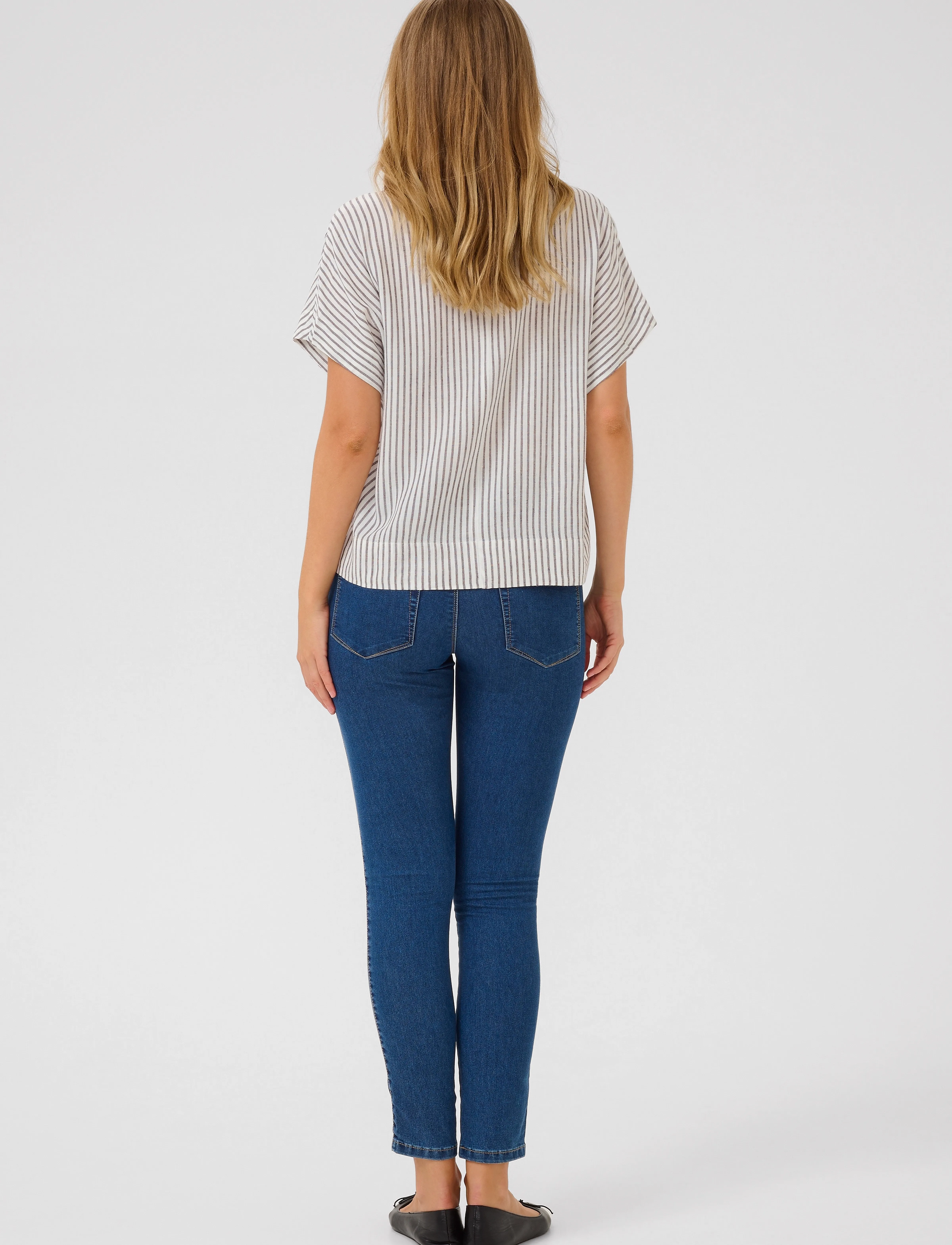 Kaffe - KAmilia Wing SL Blouse - palaidinės trumpomis rankovėmis - chalk/fudge stripe - 4