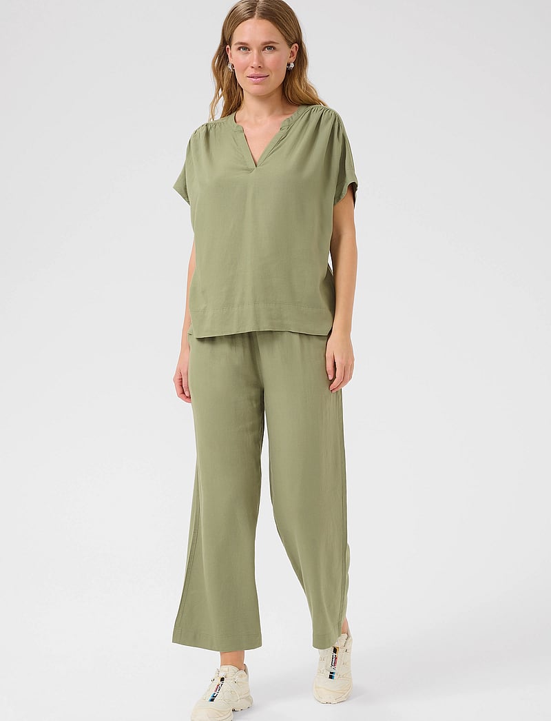 Kaffe - KAmilia Wing SL Blouse - kortärmade blusar - oil green - 3