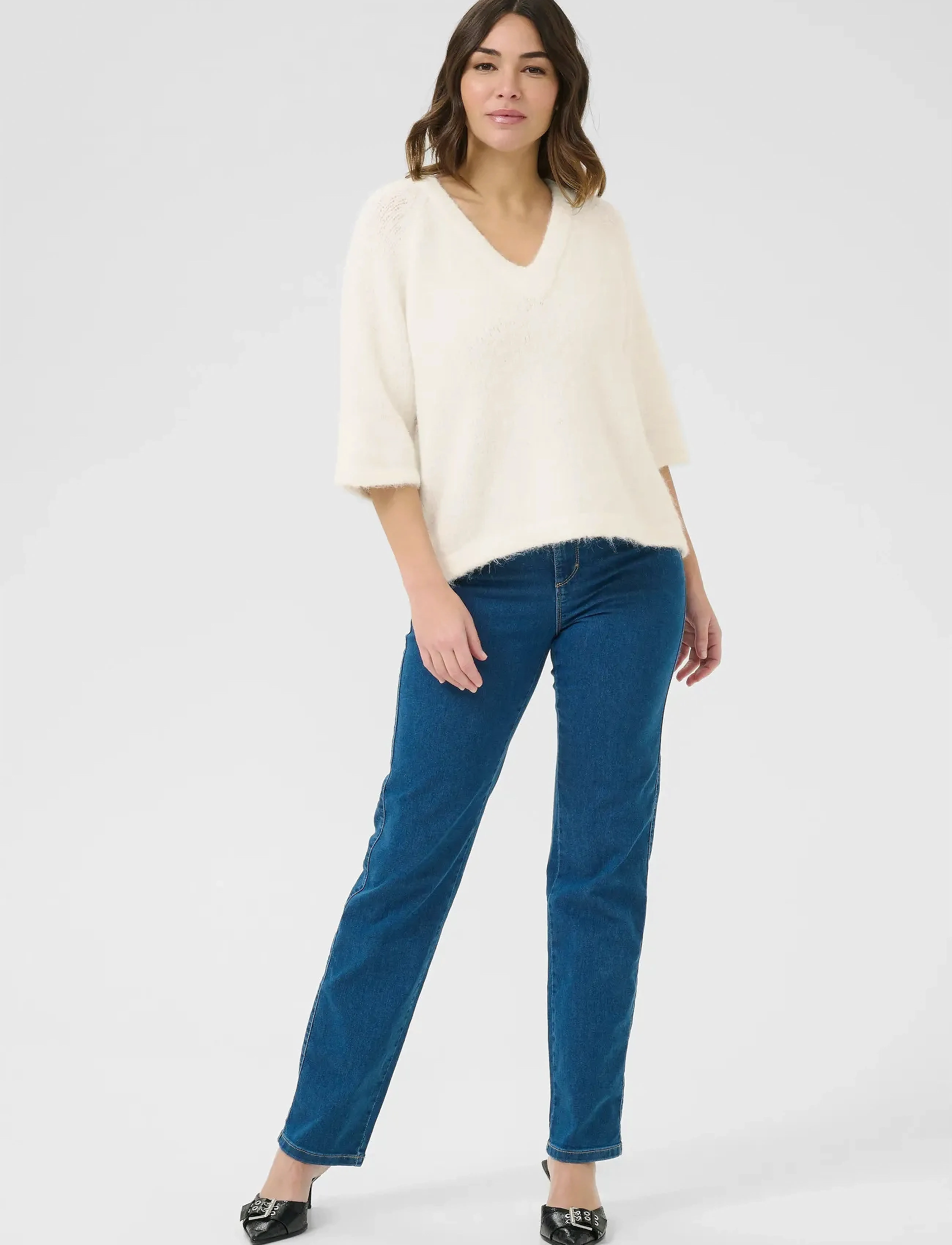 Kaffe - KAemilie V-neck Pullover - trøjer - chalk - 3