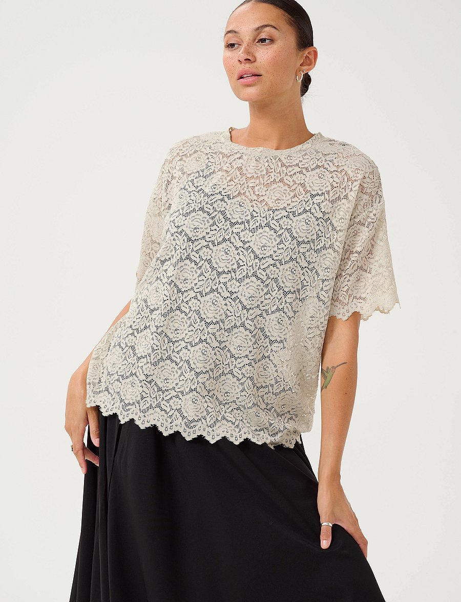 Kaffe - KAjaiden Lace T-Shirt - moonstruck - 0