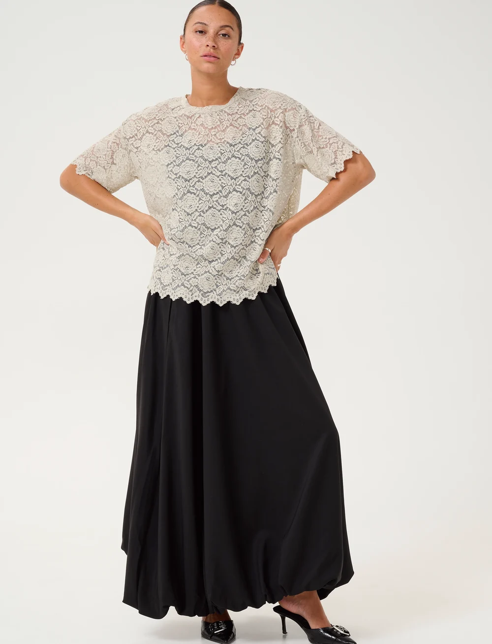 Kaffe - KAjaiden Lace T-Shirt - t-särgid - moonstruck - 3