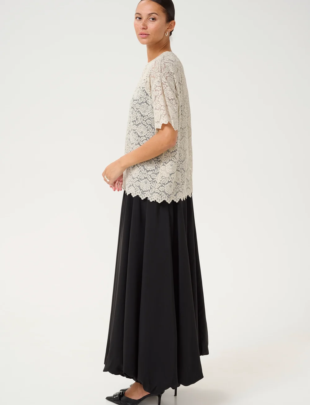 Kaffe - KAjaiden Lace T-Shirt - t-särgid - moonstruck - 4