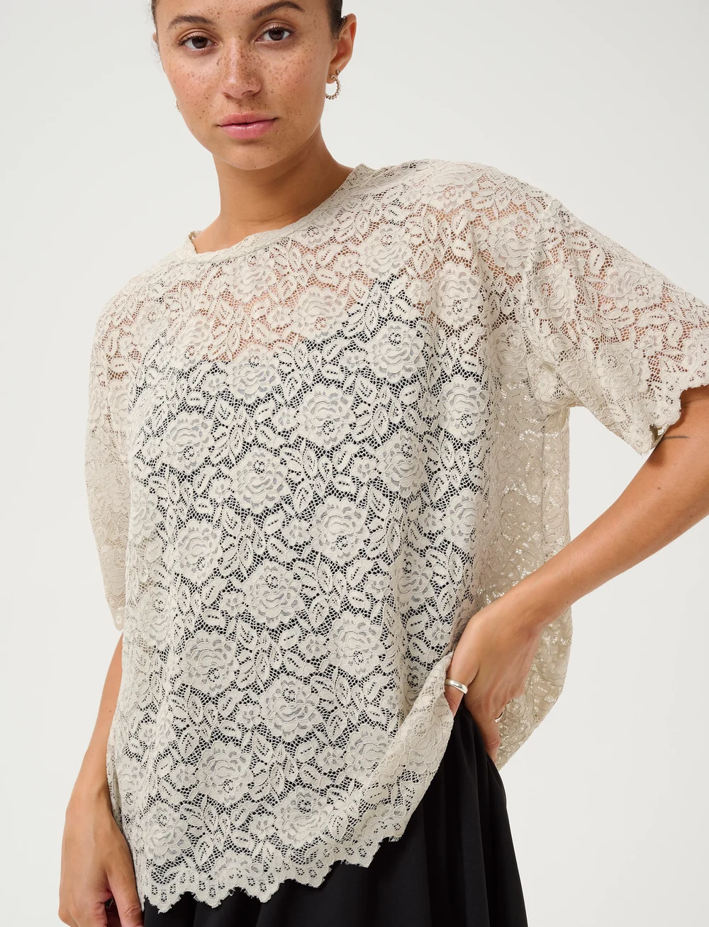 Kaffe - KAjaiden Lace T-Shirt - t-särgid - moonstruck - 5