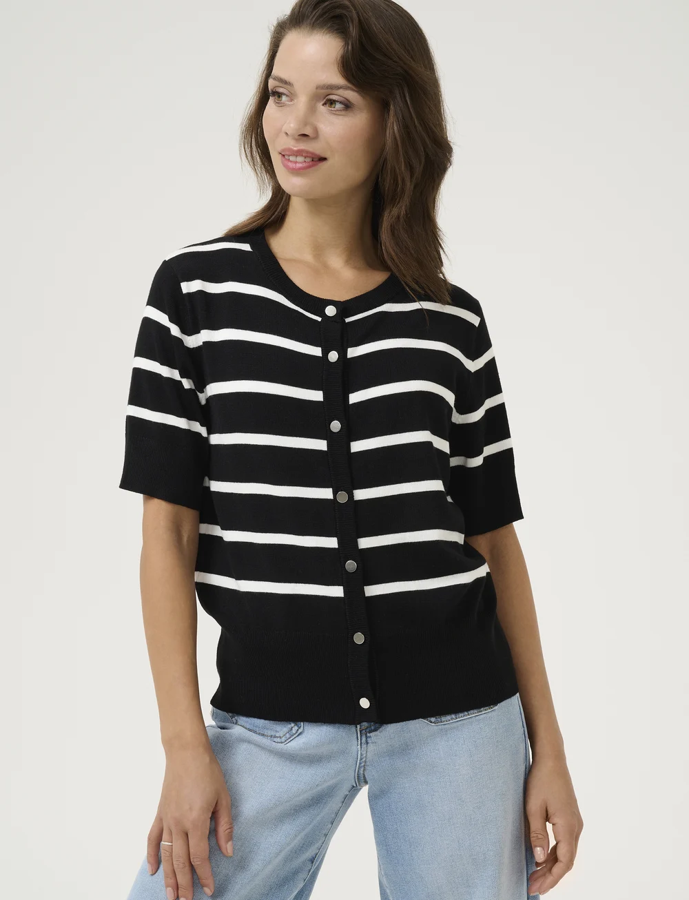 Kaffe - KAlizza Short Sleeve Cardigan - kardiganid - black/chalk stripe - 0