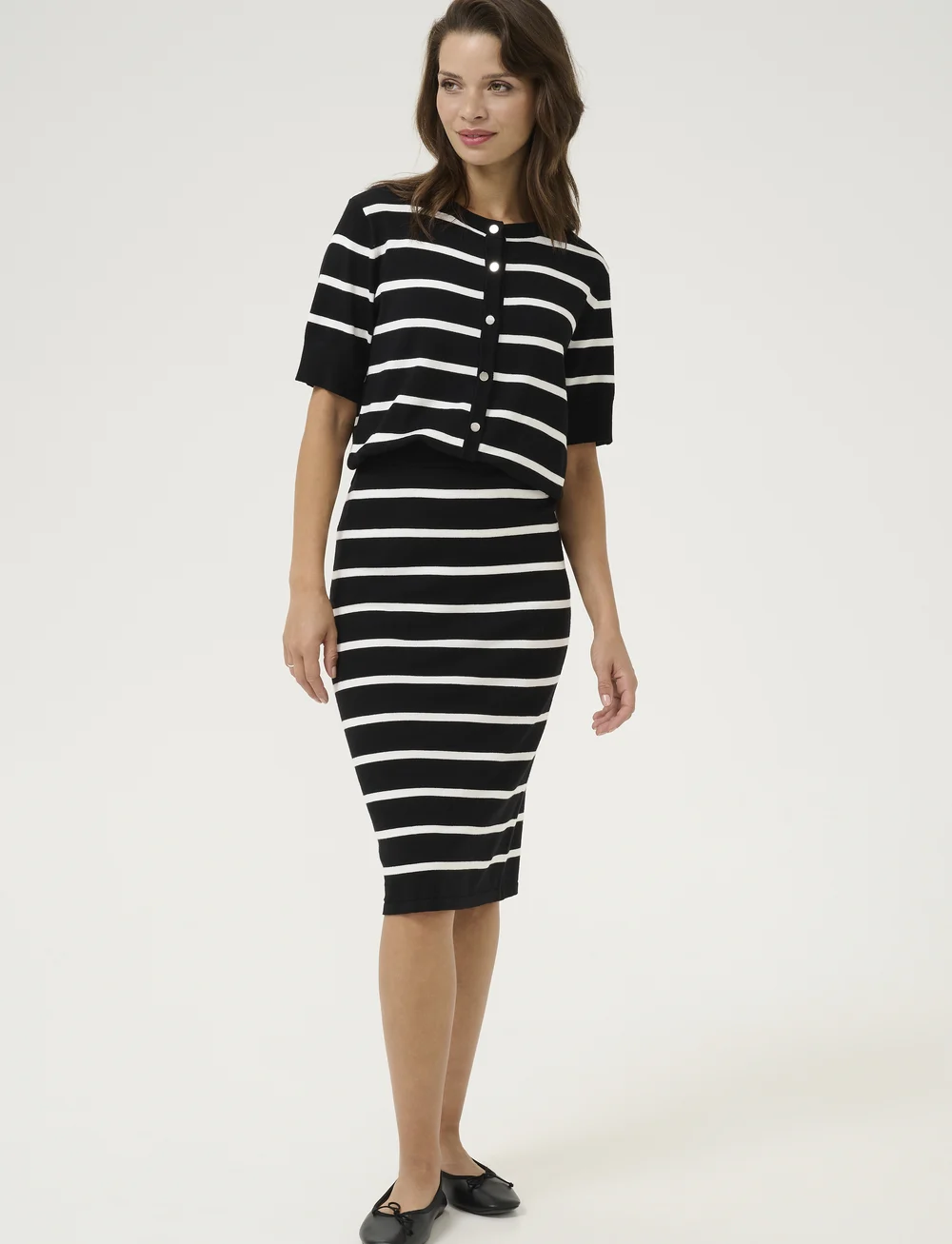 Kaffe - KAlizza Short Sleeve Cardigan - kardiganid - black/chalk stripe - 3