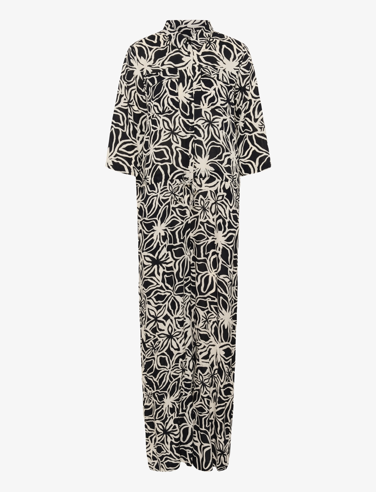 Kaffe KAsanne Plain Weave Jumpsuit Printe - Jumpsuits - BLACK / LIGHT BEIGE FLOWER / black