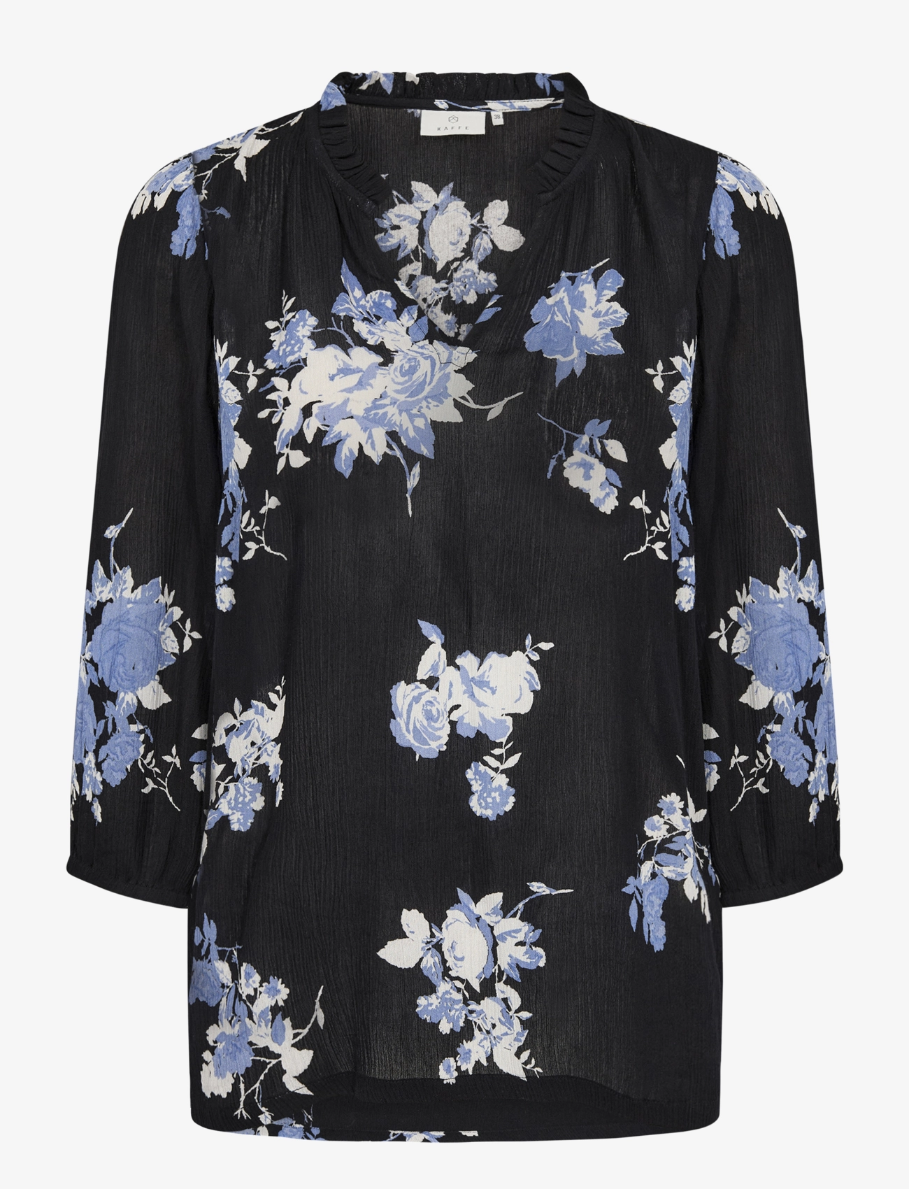 Kaffe KAedita Amber Blouse - Transitional Layering - BLACK / BLUE FLOWER PRINT / black