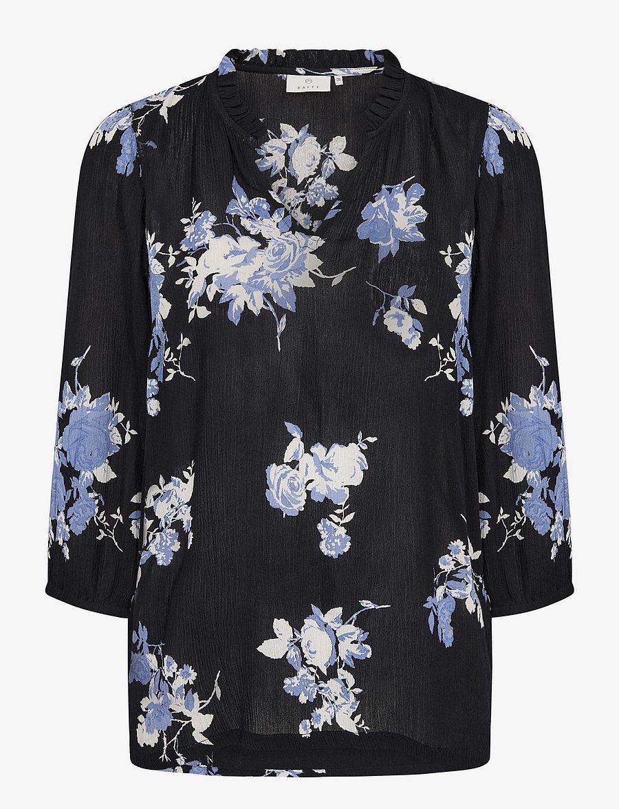Kaffe - KAedita Amber Blouse - pikkade varrukatega pluusid - black / blue flower print - 1
