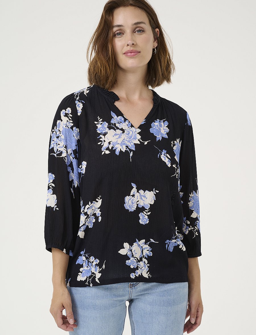 Kaffe - KAedita Amber Blouse - pikkade varrukatega pluusid - black / blue flower print - 0