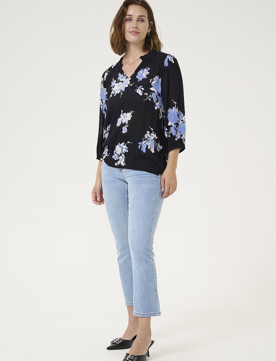 Kaffe - KAedita Amber Blouse - pikkade varrukatega pluusid - black / blue flower print - 3