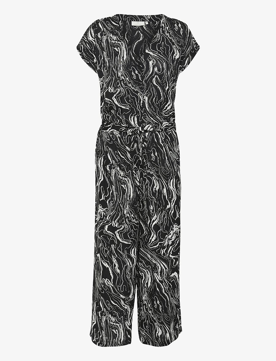 Kaffe - KAmira Plain Weave Jumpsuit Printed - kombinesoonid - black/chalk graphic print - 1