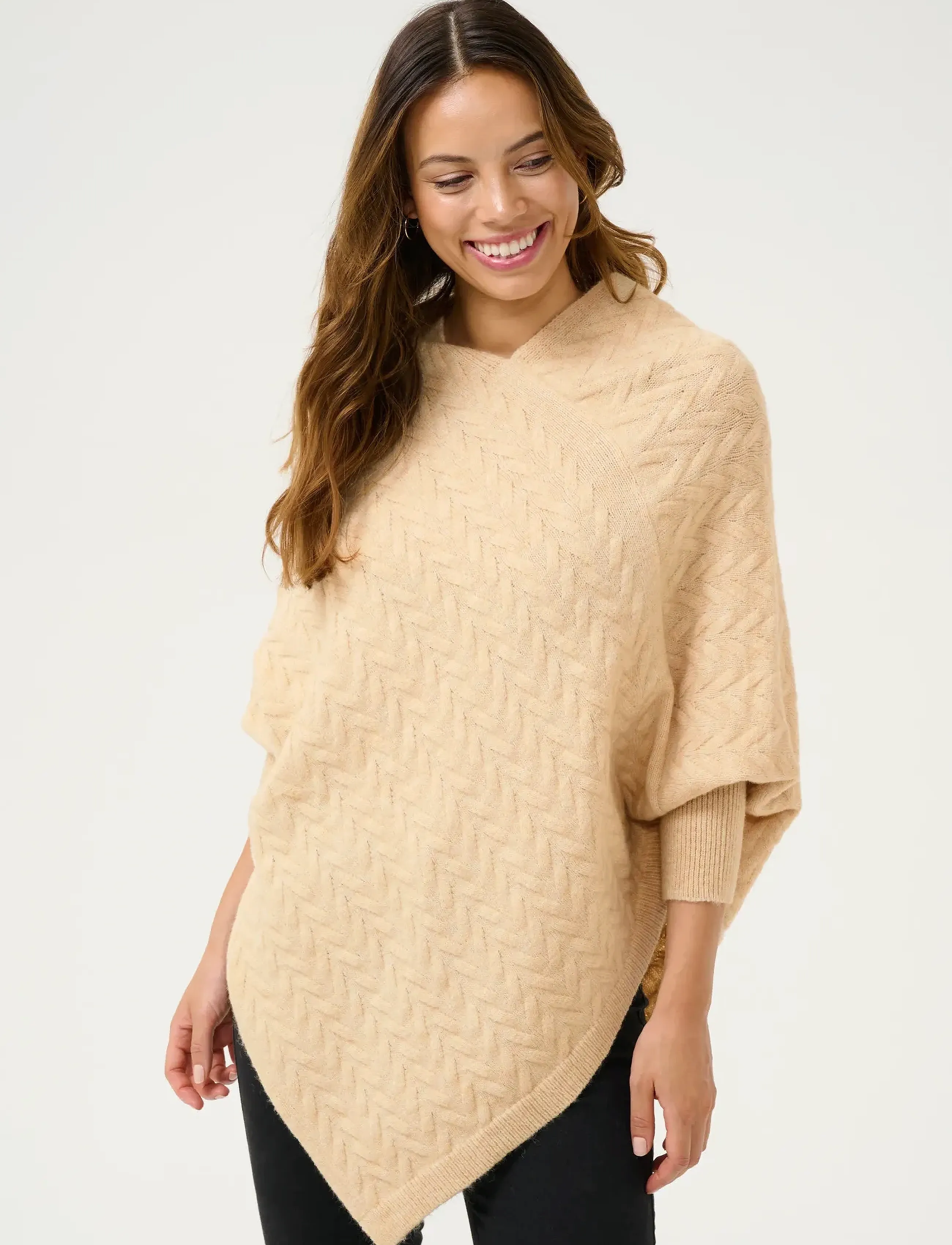 Kaffe Kavinnie Poncho, One Size, Knitwear, Beige - Ponchos, Frauen